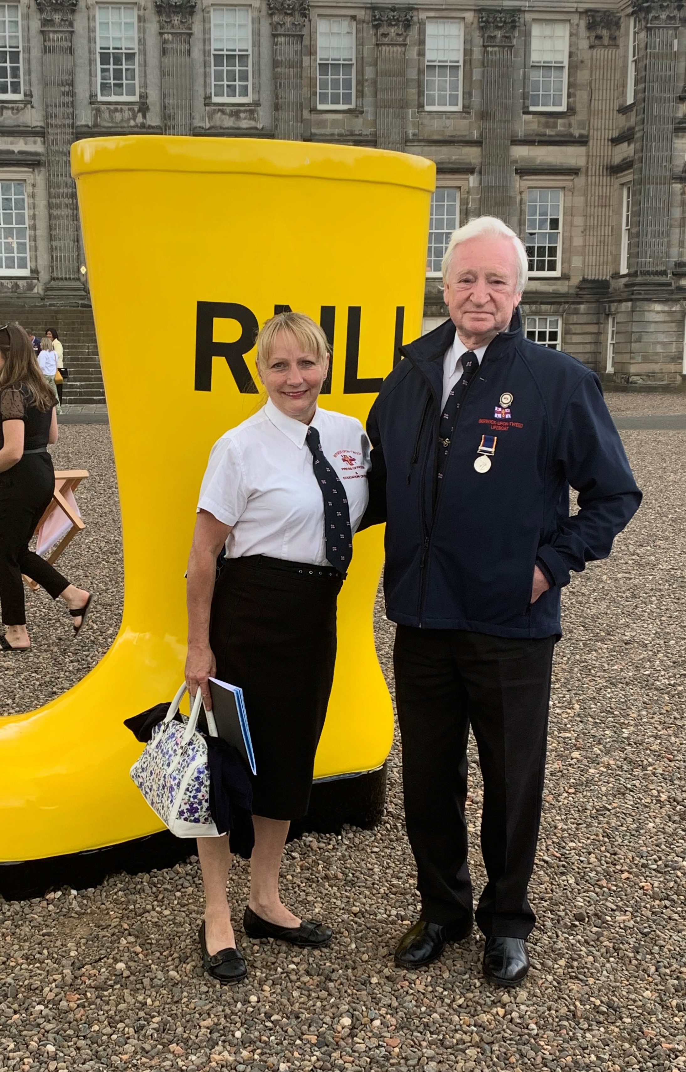 Chairman/President of Berwick upon Tweed RNLI serves over 30 years, stands with his daughter who is also with the RNLI