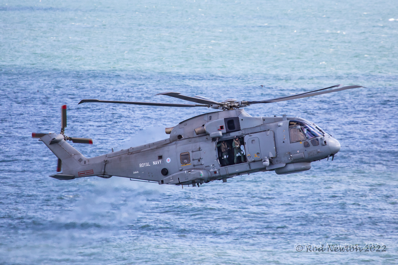 Royal Navy Merlin HM Mk2 over sea at Flamborough