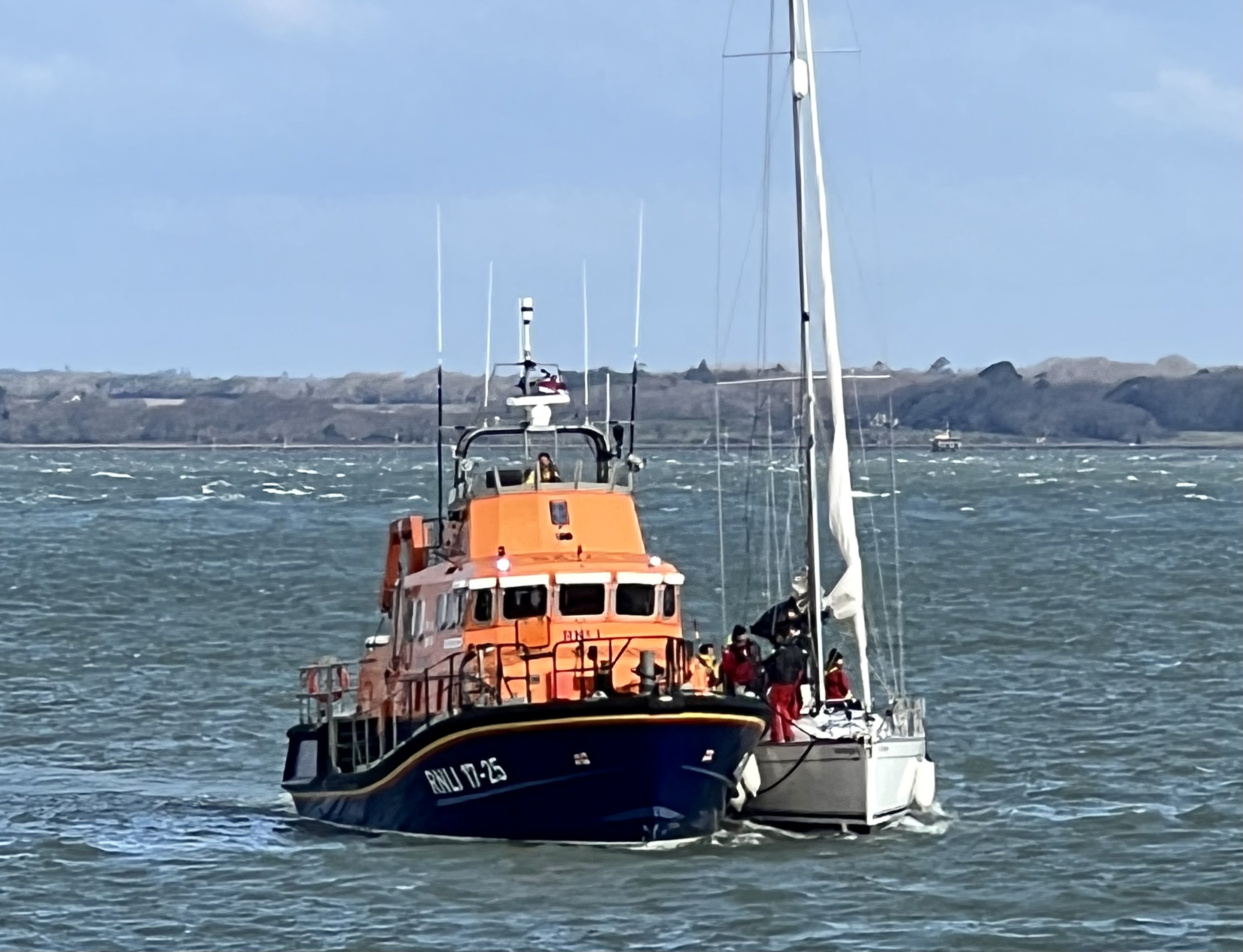 Yarmouth’s Severn class all weather lifeboat, ‘Eric and Susan Hiscock (Wanderer)’, alongside tow