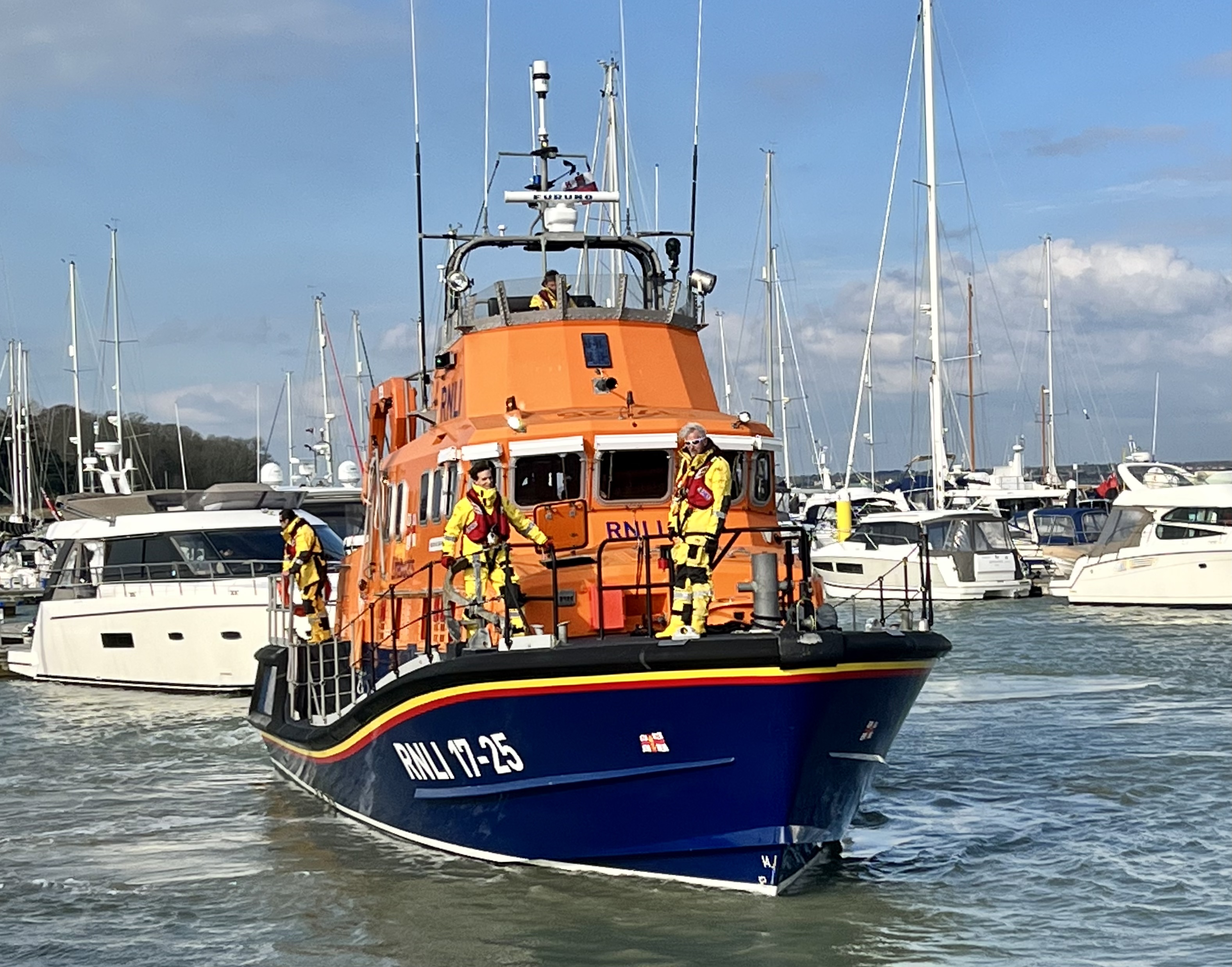 Yarmouth’s Severn class all weather lifeboat, Eric and Susan Hiscock (Wanderer) returning to her berth