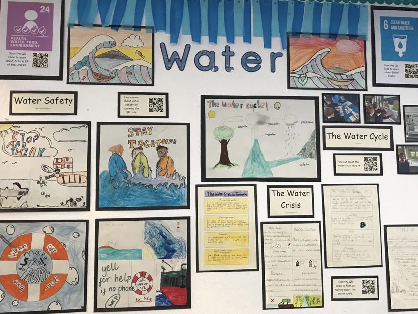Pupil's project on water wall display