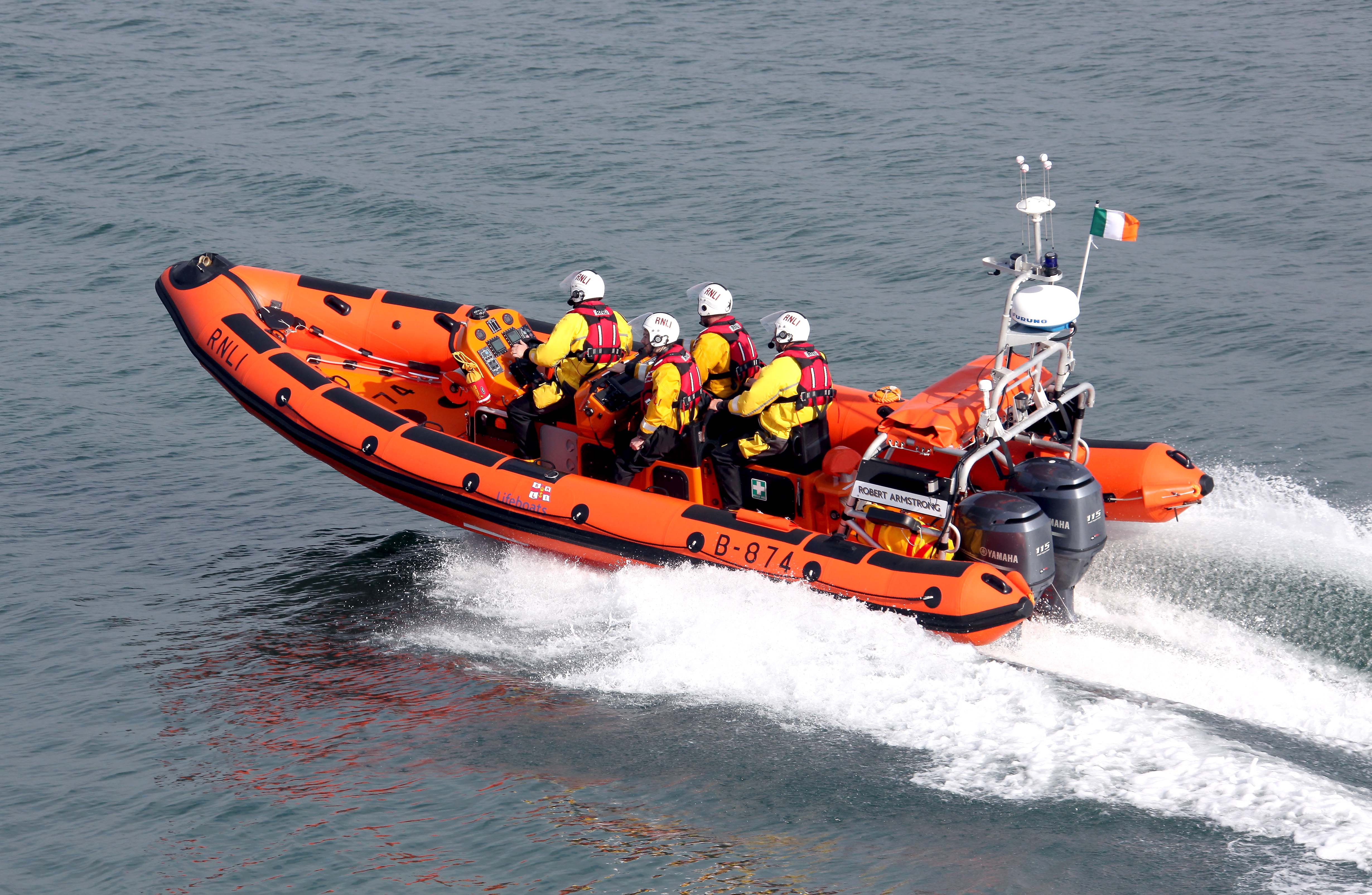 Atlantic 85 lifeboat in the water en route to incident with four crew onboard