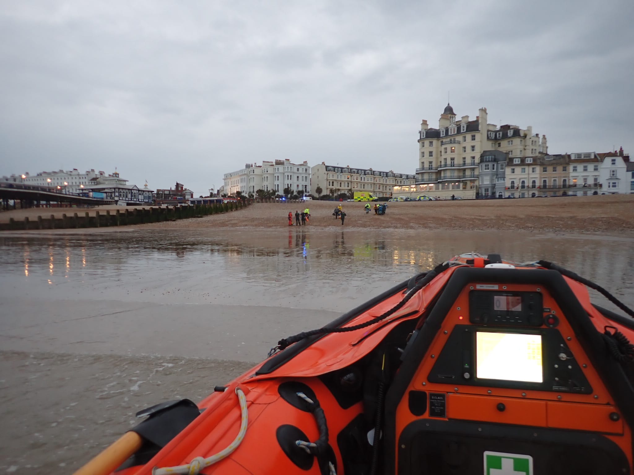 Picture taken from inside the Inshore lifeboat looking towards Eastbourne seafront