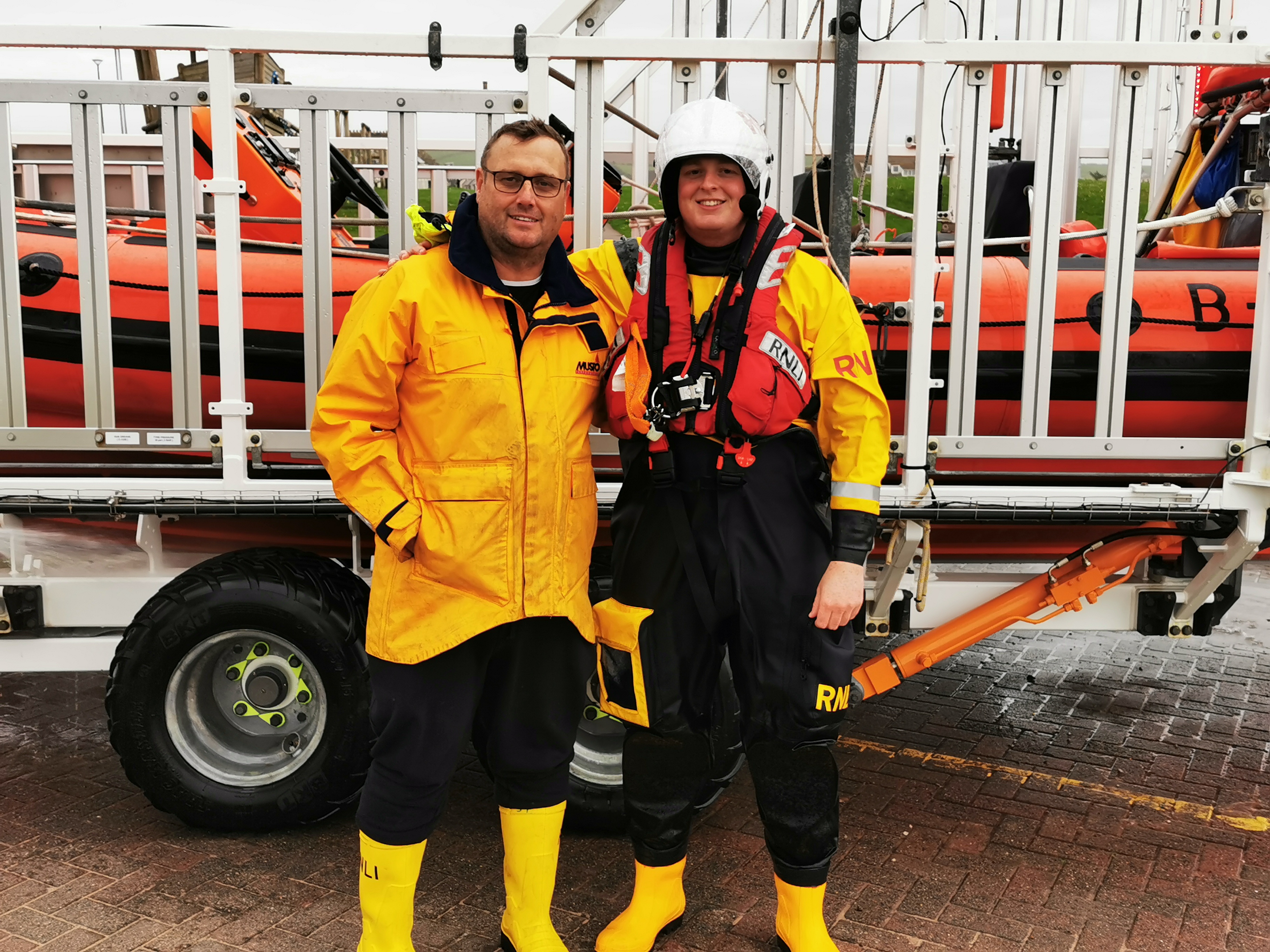 Photo of boat crew volunteer Tom with his father, Launch authority Chris