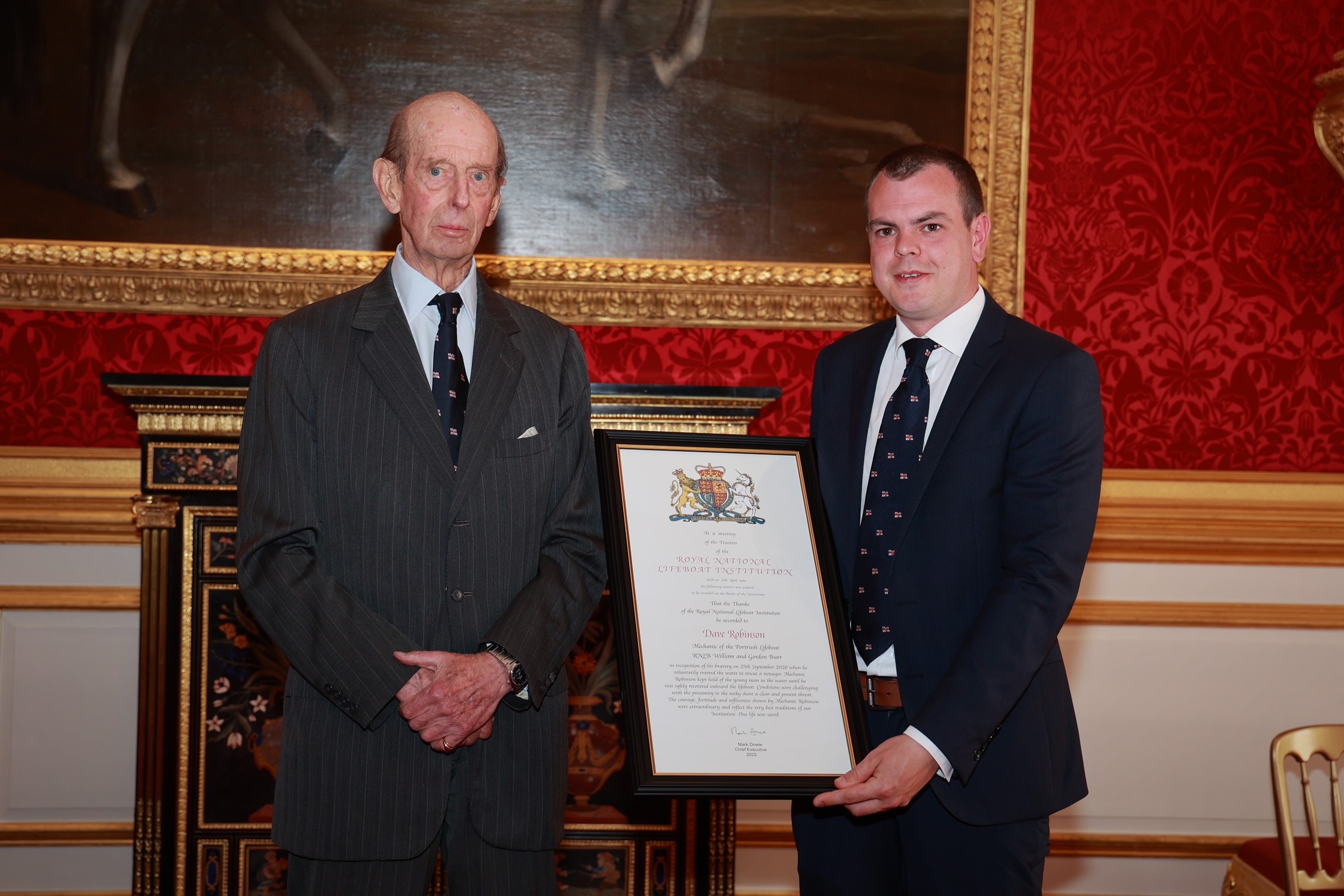 HRH The Duke of Kent with Portrush RNLI Mechanic Dave Robinson