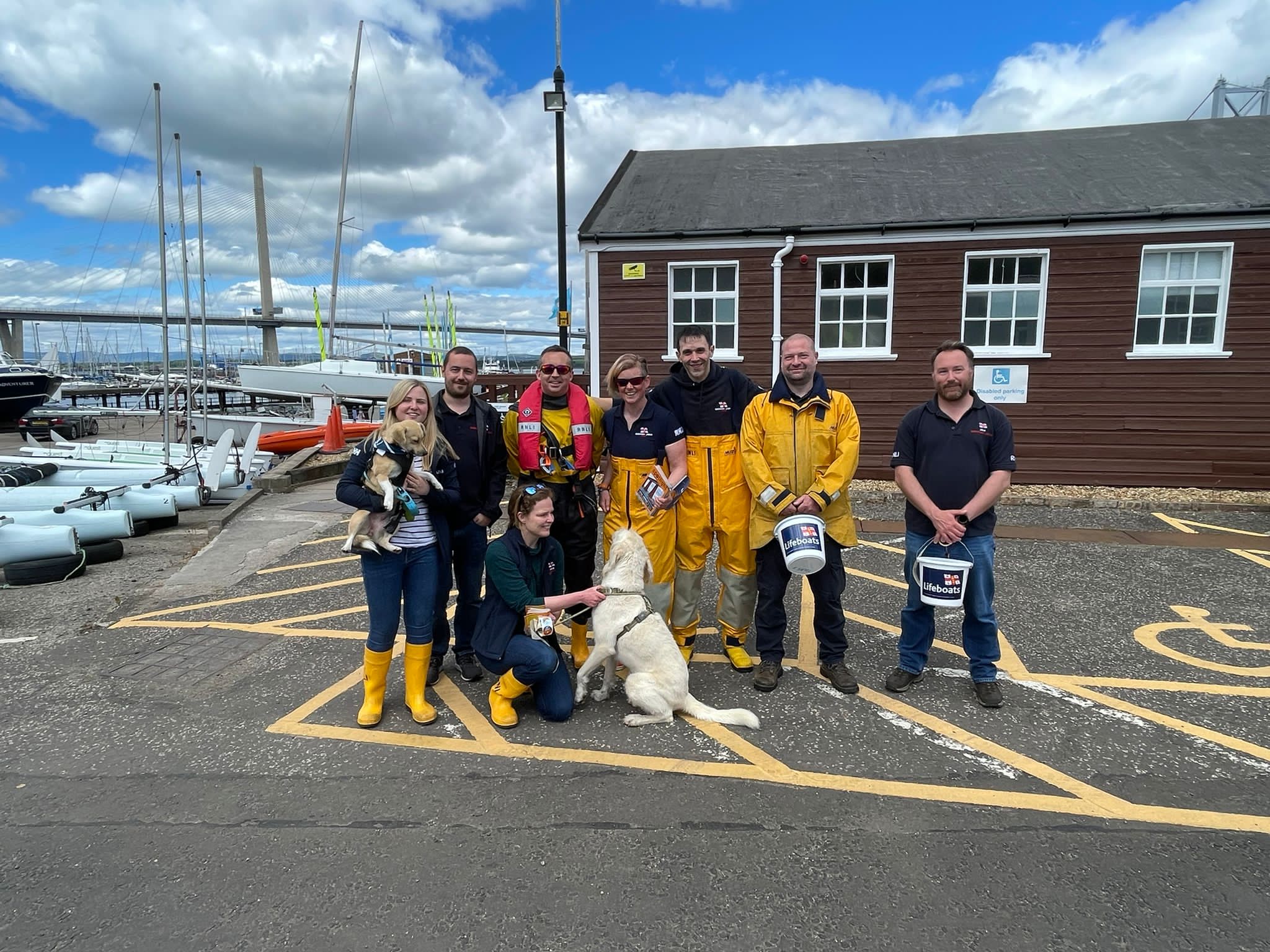 Queensferry RNLI volunteer crew members at Port Edgar Marina during the walk