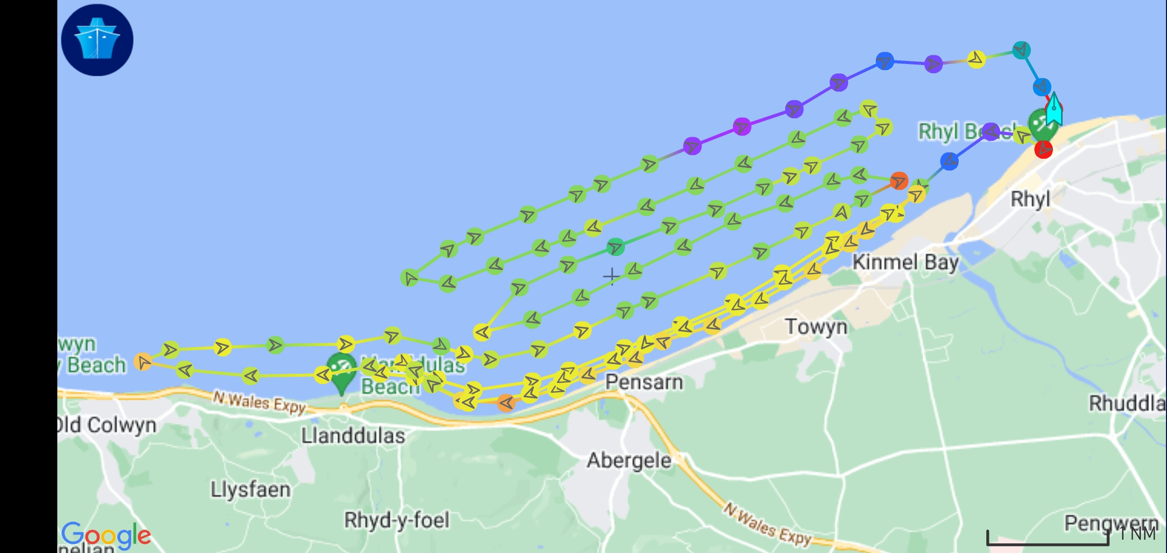 shows search area covered