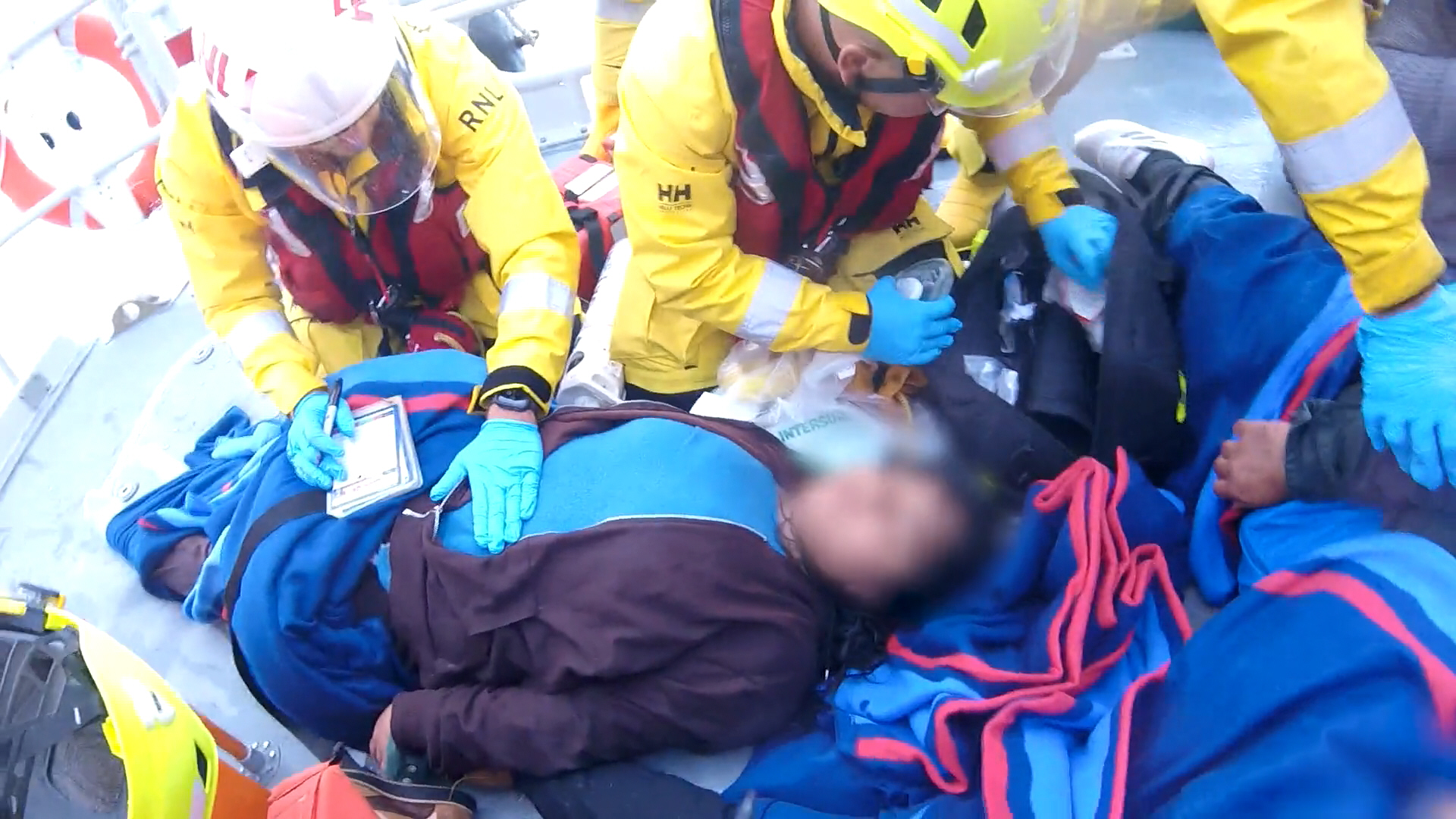 Dover RNLI volunteer crew delivering casualty care during a recent shout