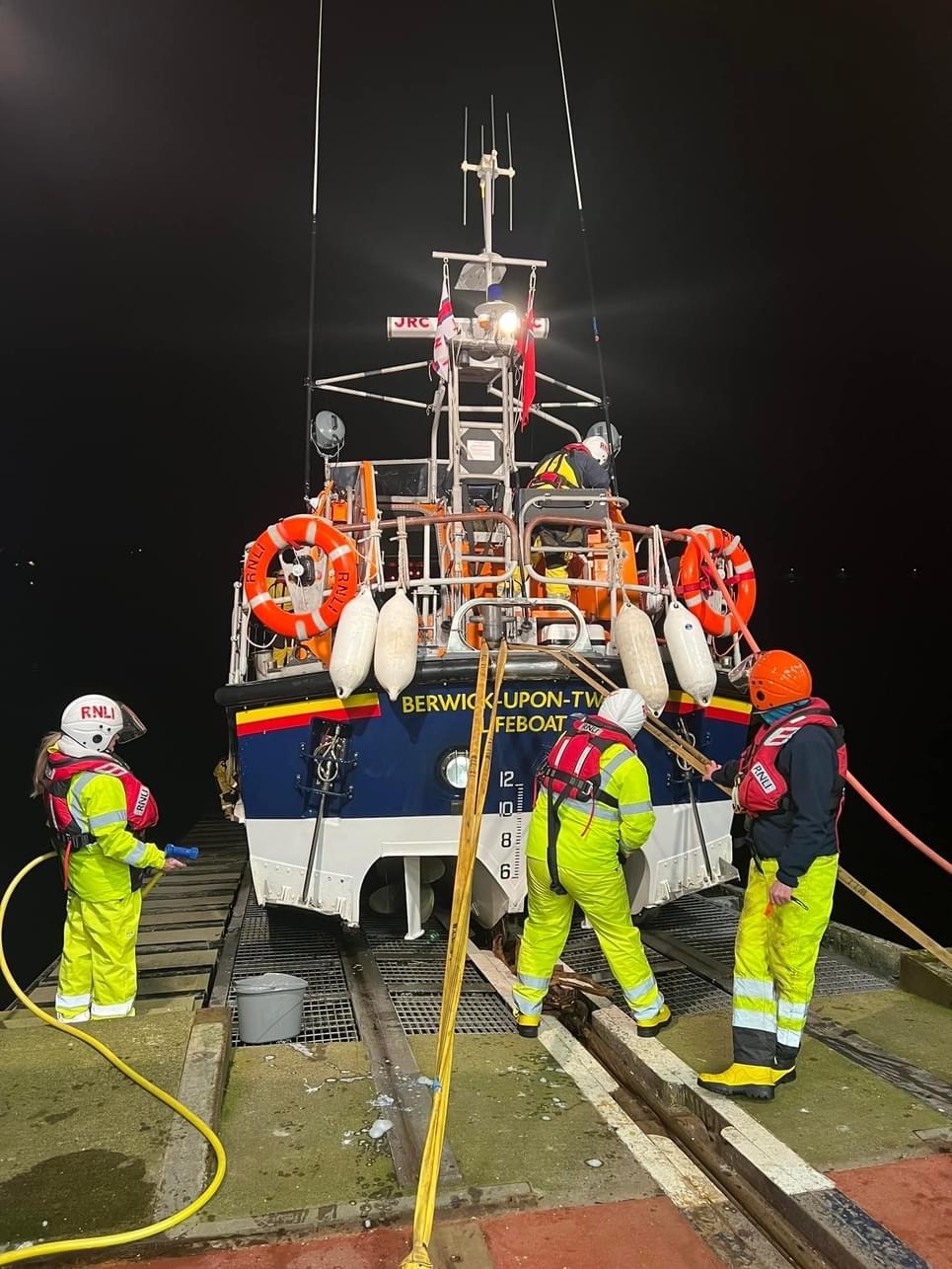 Lifeboat getting back, cleaned, refueled and ready for service again.