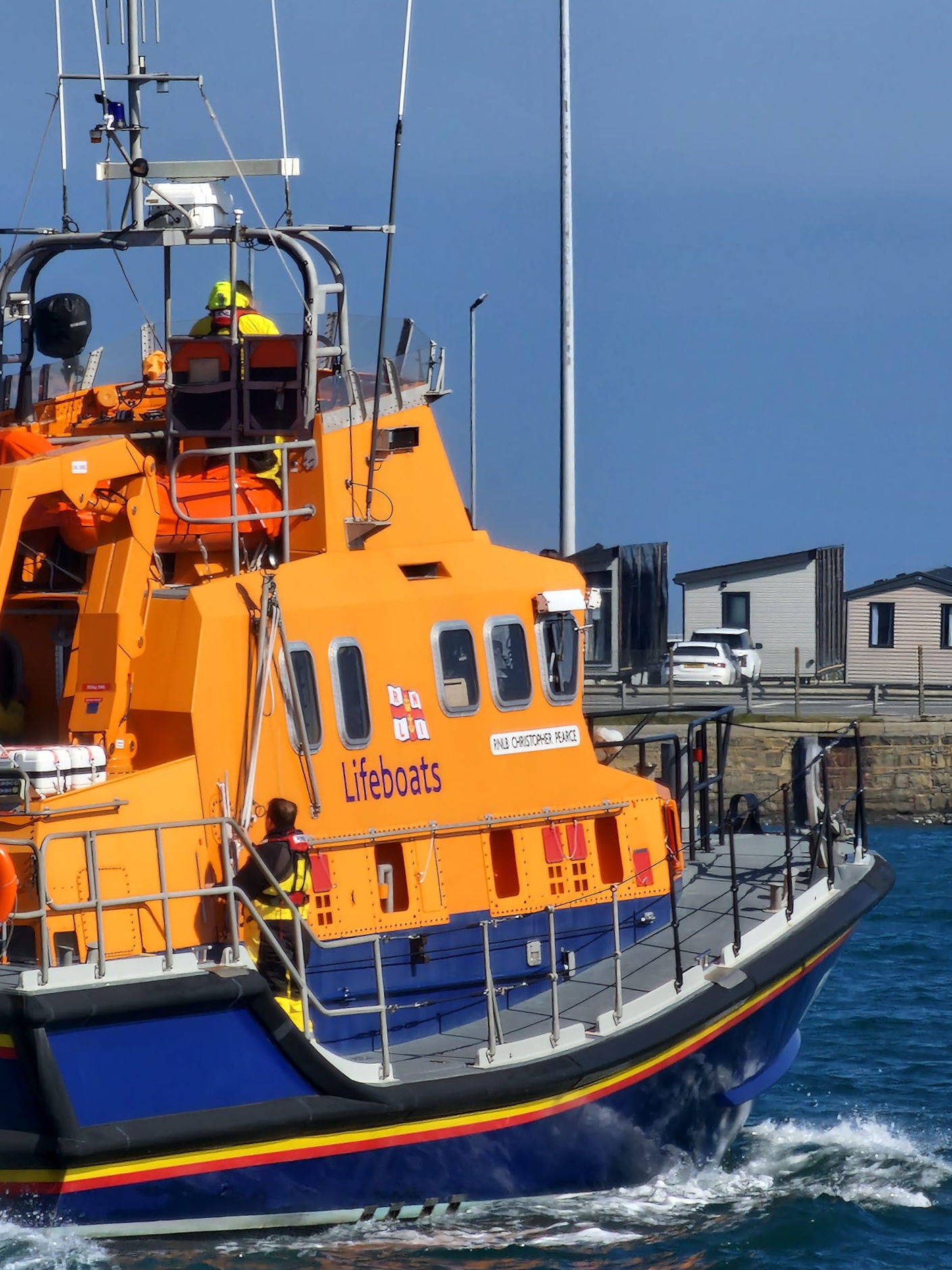 Holyhead's all-weather lifeboat Christopher Pearce heads out to rescue six people on Tuesday morning