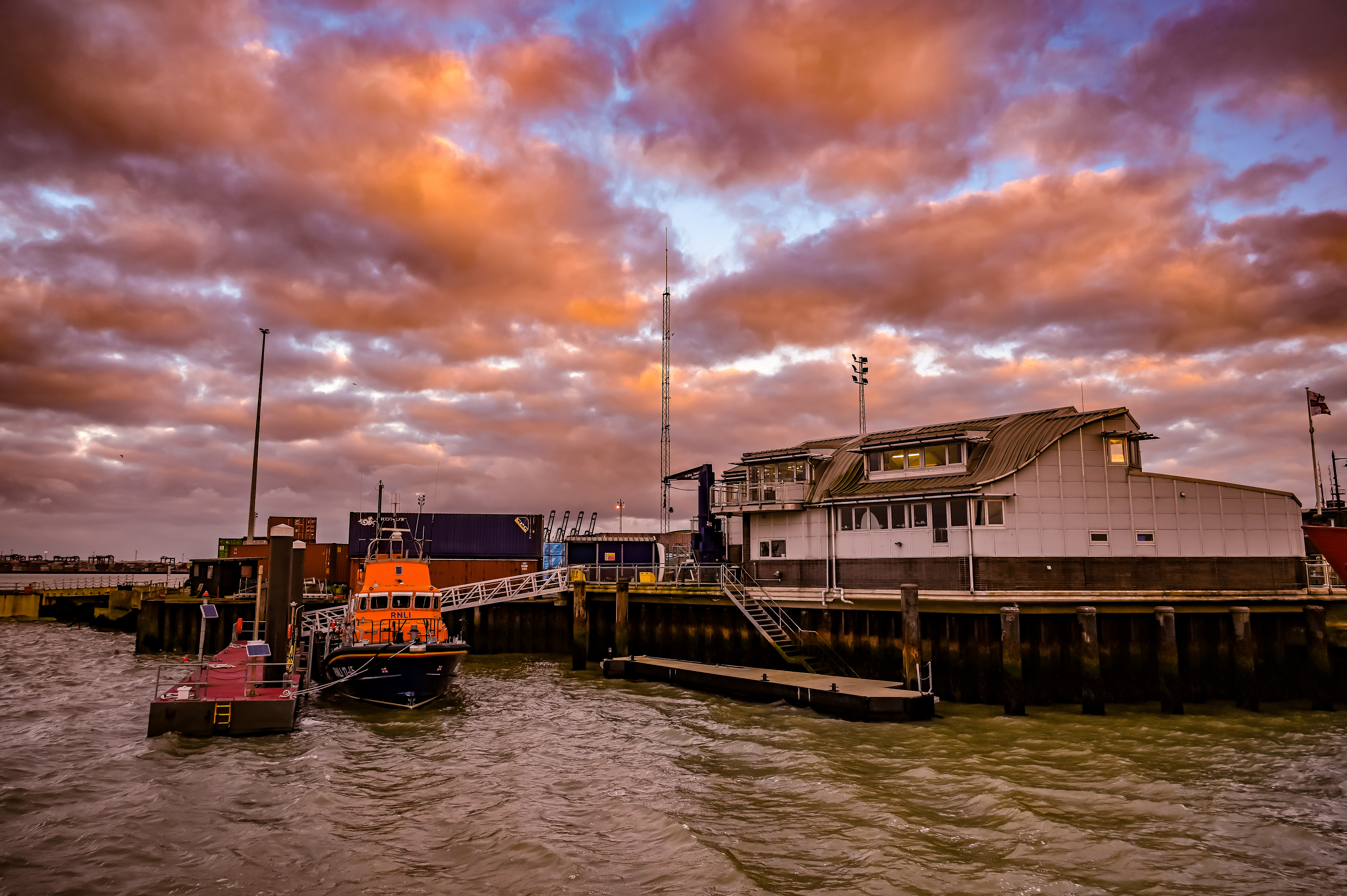 Harwich lifeboat 17-45 The Duke of Kent moored at the station, Mar 2022