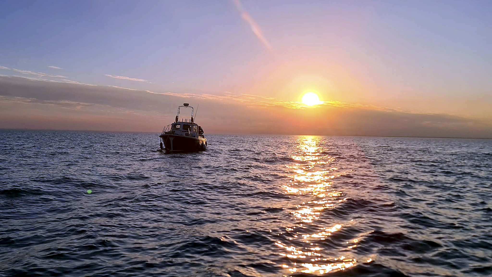 The broken down angling boat off Warden Point on Thursday evening. 