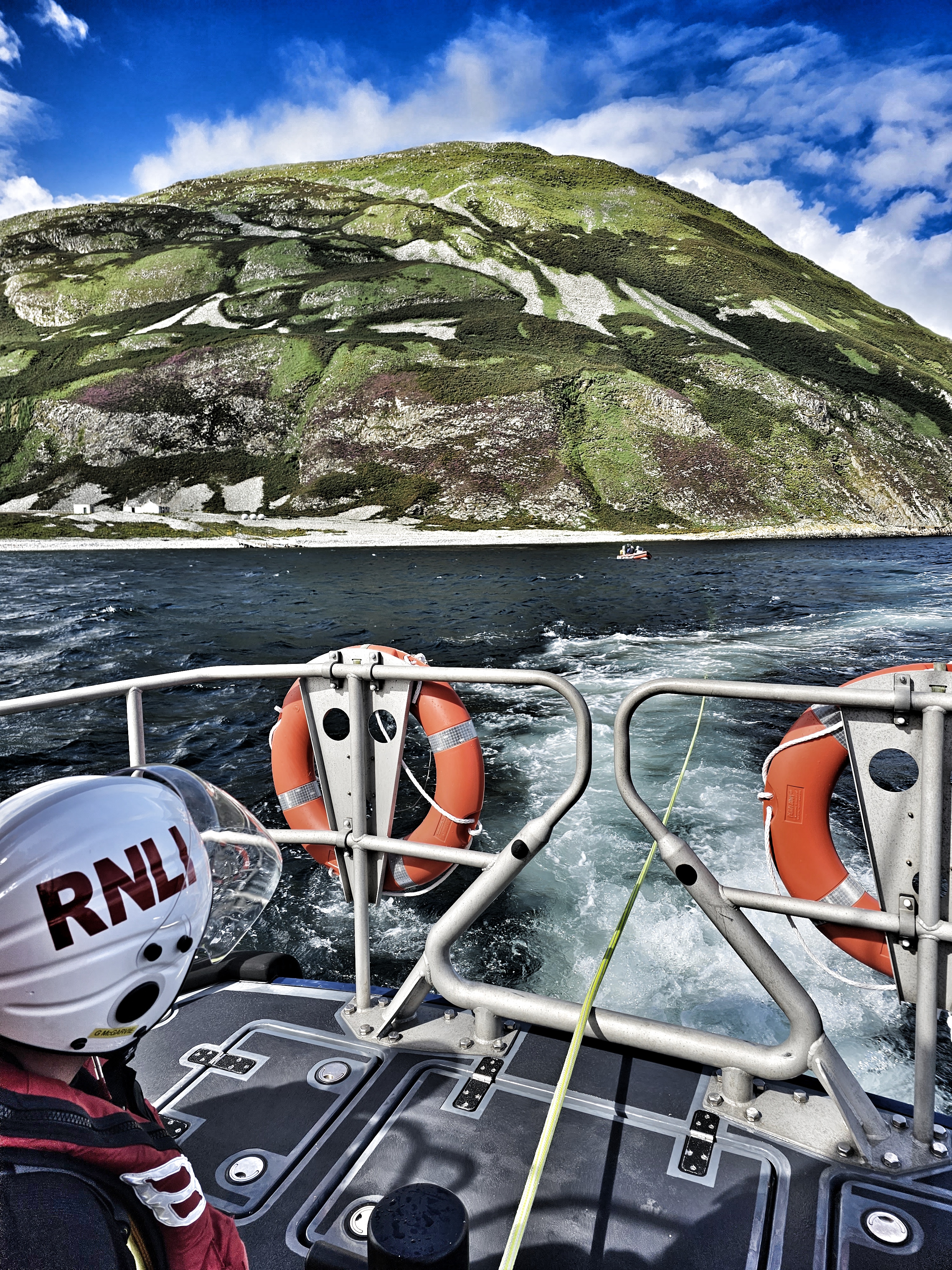 The casualty rhib under tow from Ailsa Craig