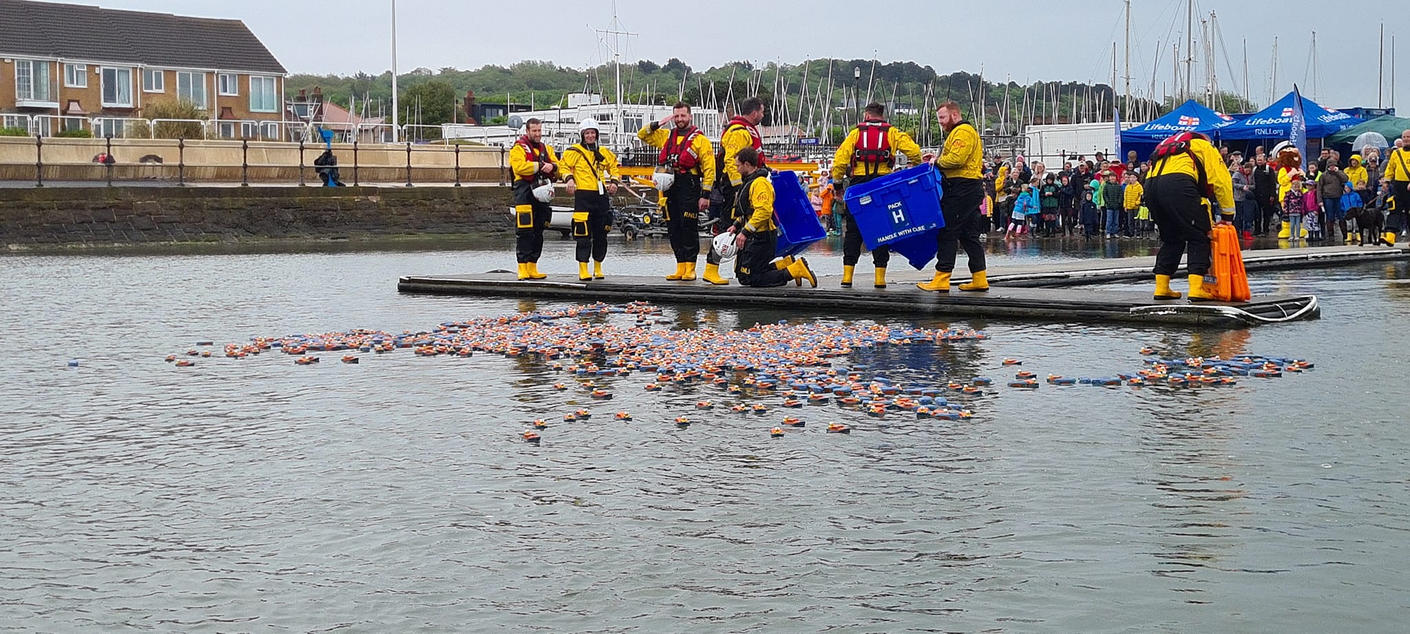 The ducks being set off for the duck race 