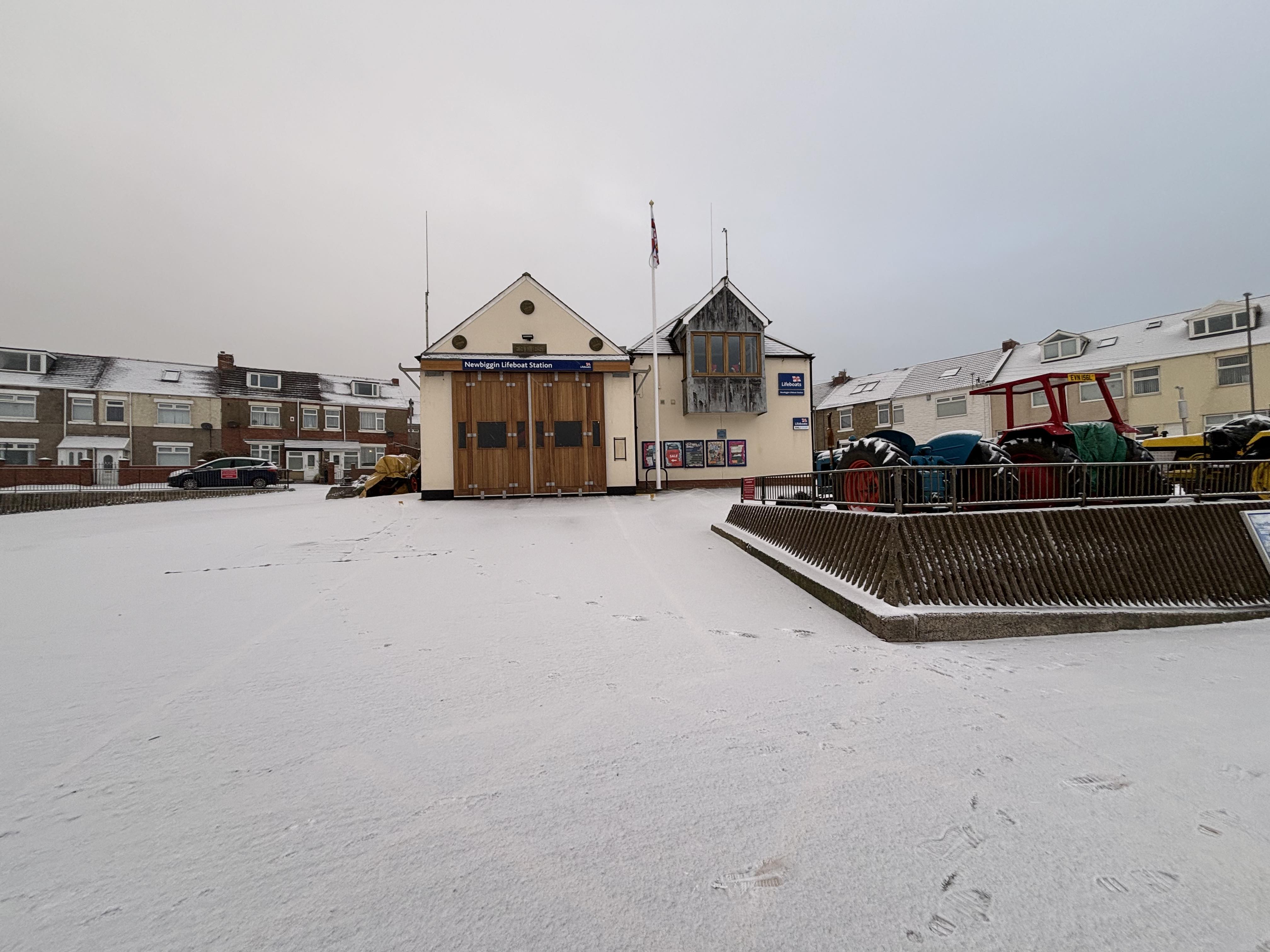 The wintry scene at the boathouse