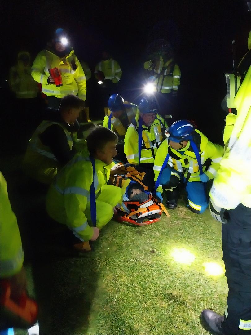 Volunteers from the lifeboat and coastguard teams in action.