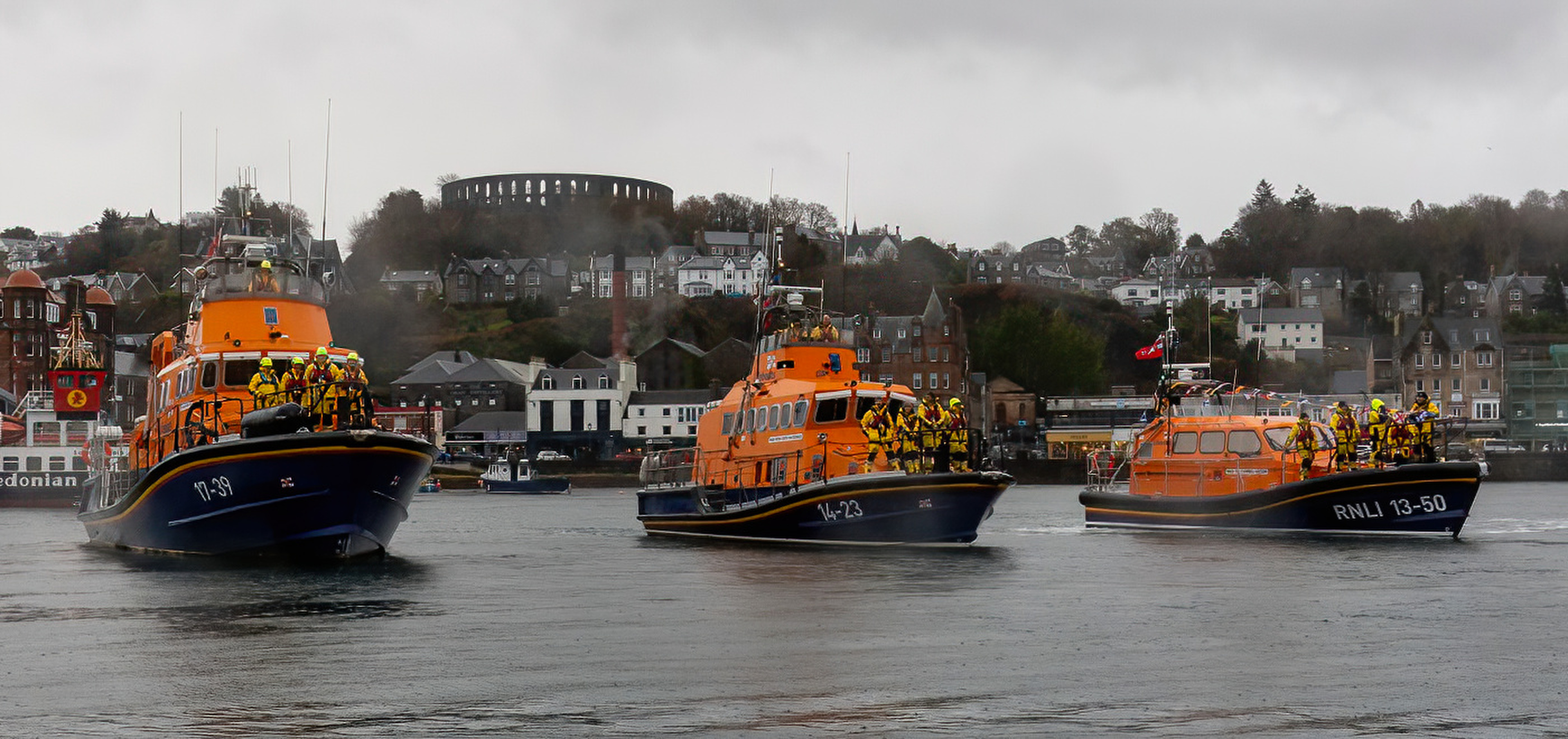 Three lifeboats - Tobermory's Severn class, Oban's existing Trent class and the new Shannon class
