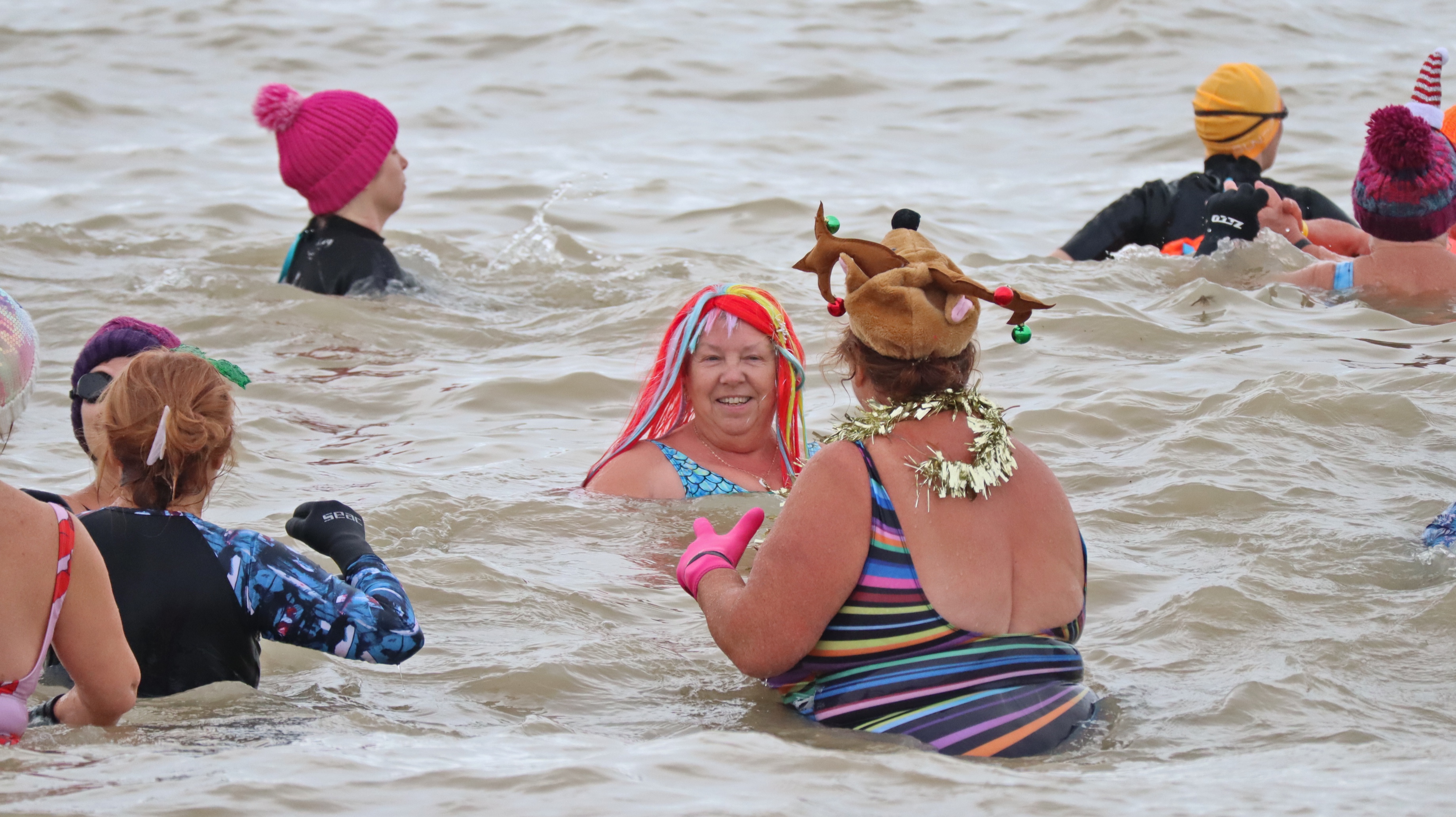 There was a festive atmosphere at Littlehampton RNLI Lifeboat Station's December Dip 2023

