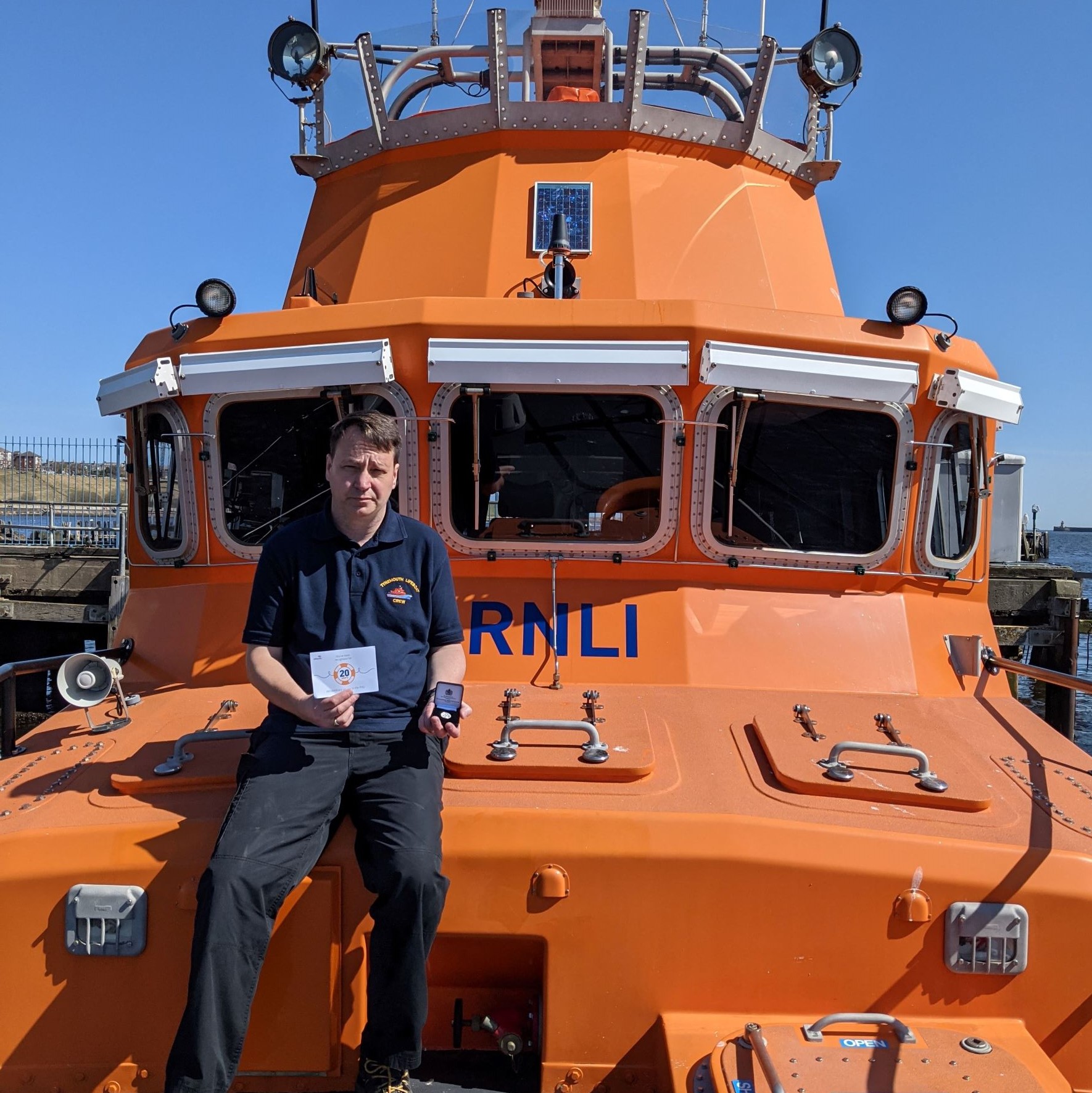 Graham on Tynemouth's Severn Class with his 20 year service medal