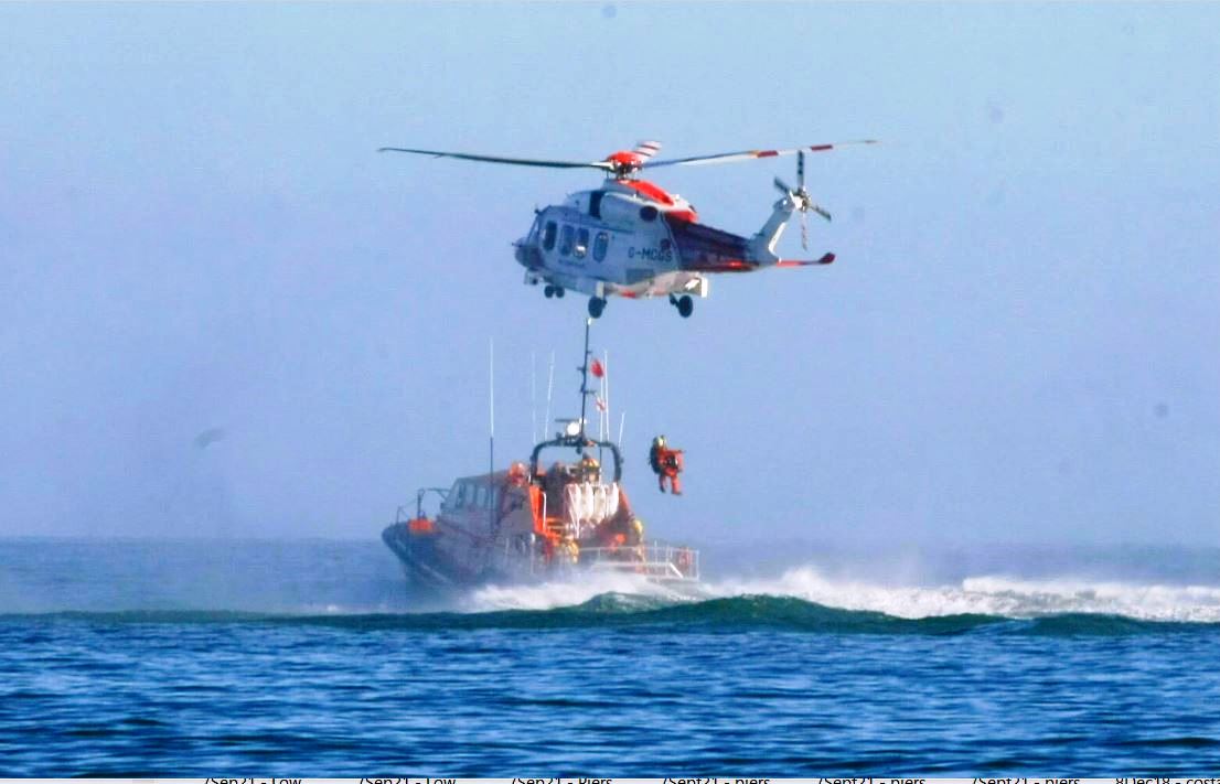 Coastguard Helicopter Rescue 175 transferring their paramedic to RNLB Alfred Albert Williams