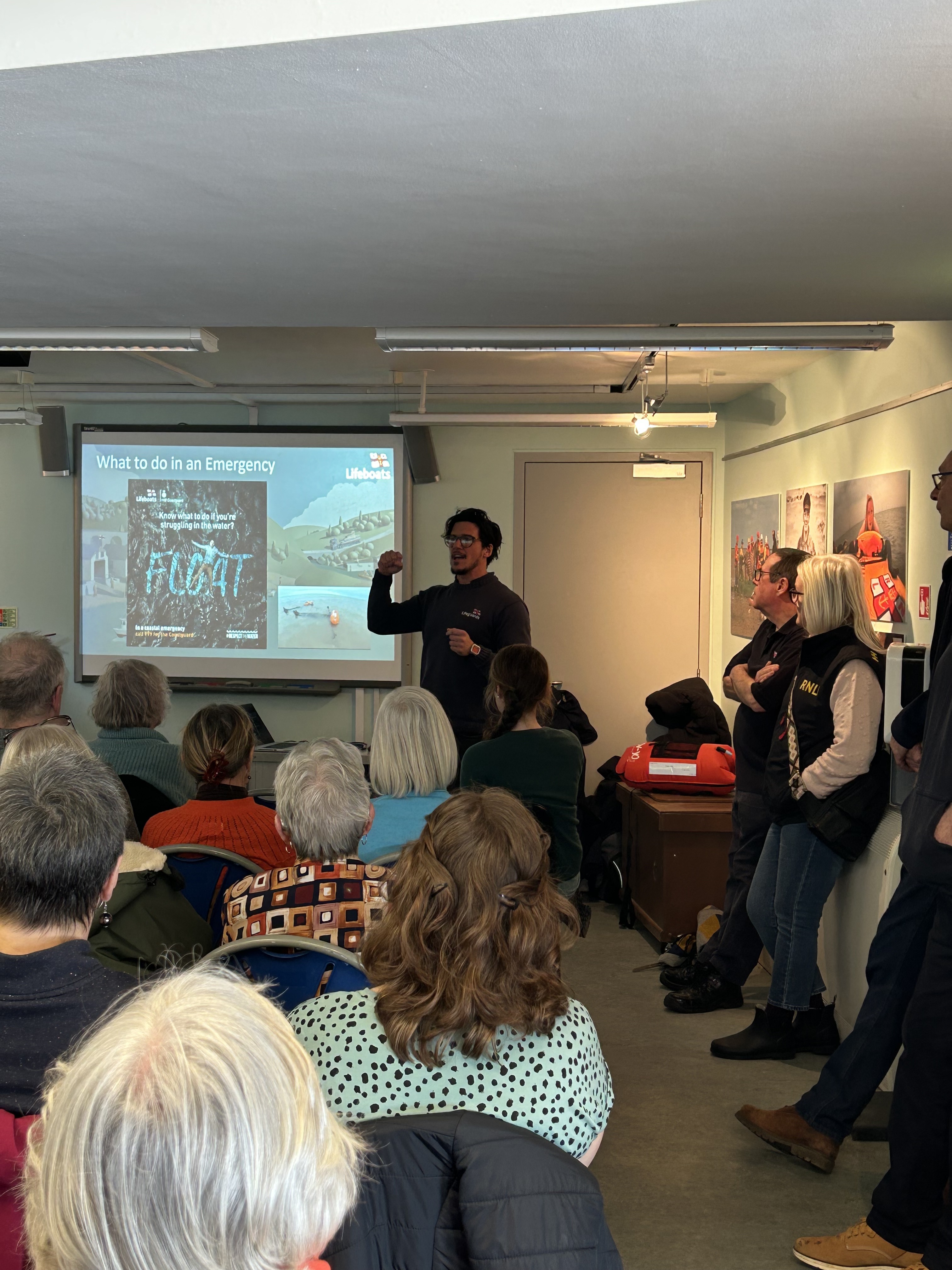 Liam Fayle-Parr, giving water safety talk at RNLI Cromer 