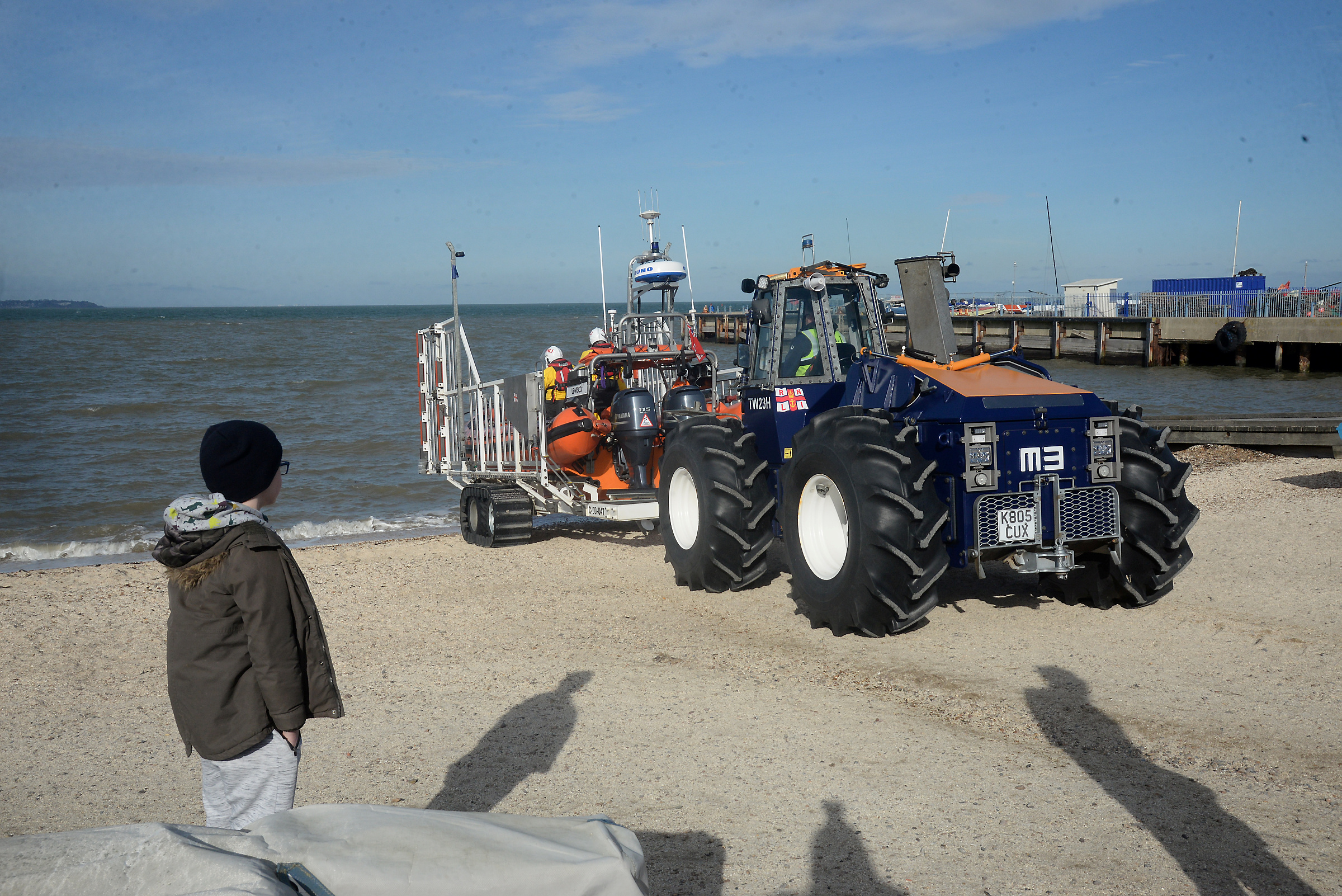 Stan Millar, nine watches as the Whitstable lifeboat is launched on exercise.