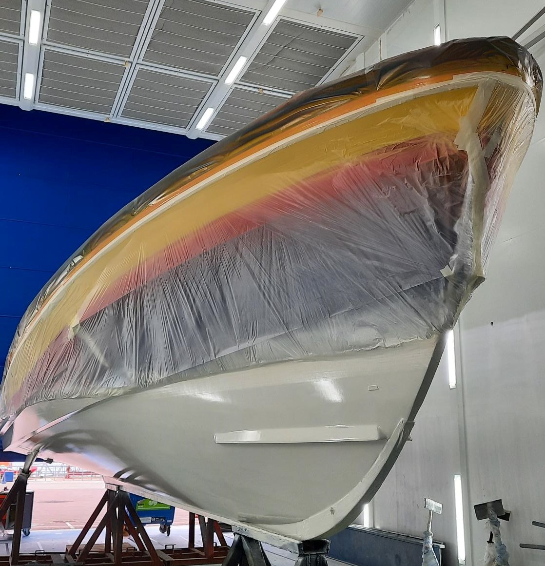 Workshop photo of the hull of the new lifeboat