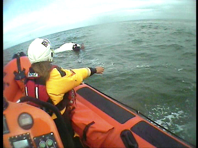 Ruth Oliver on her first call as crew of Whitstable Lifeboat.