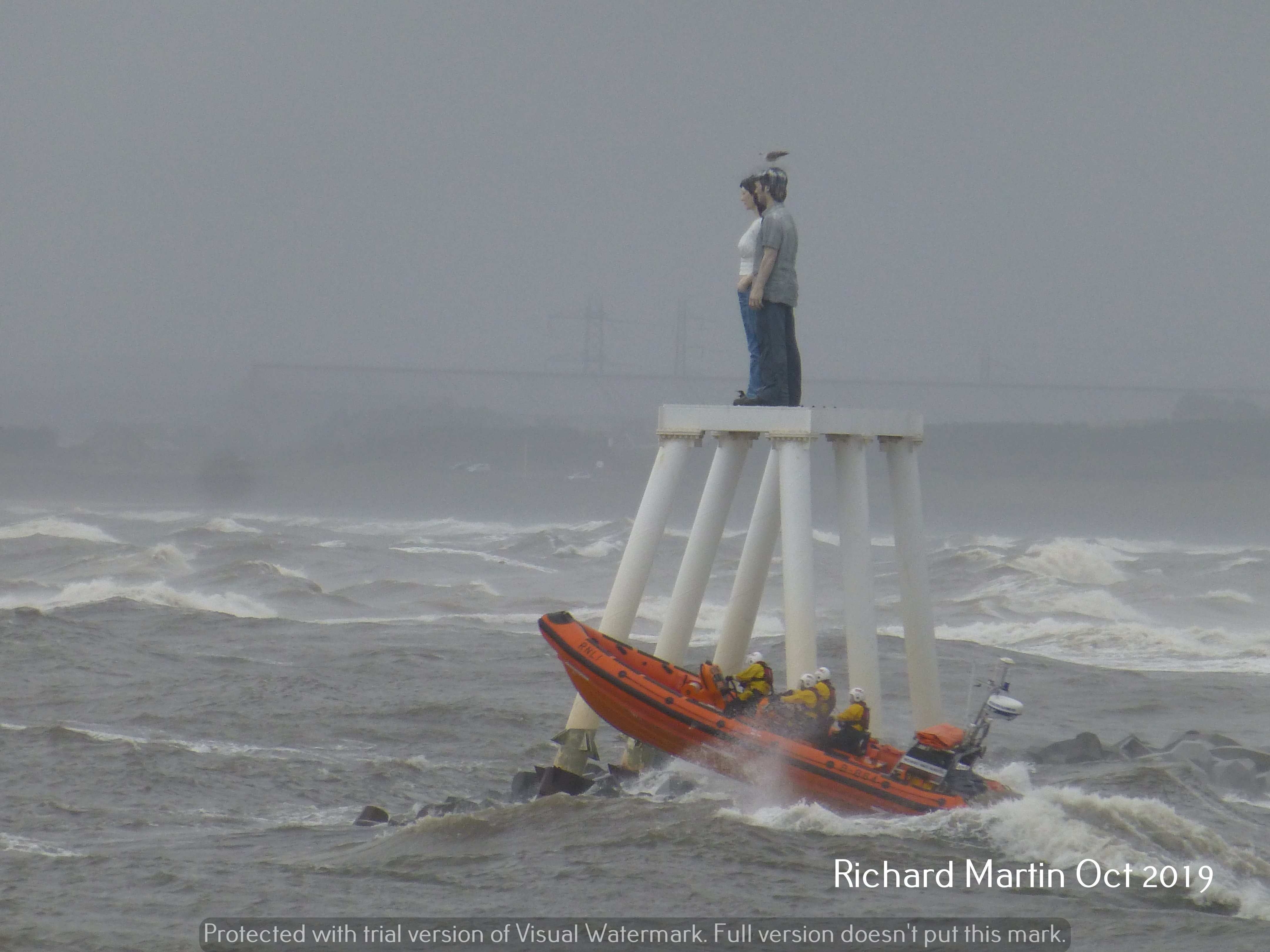 Lifeboat at sea in the bay