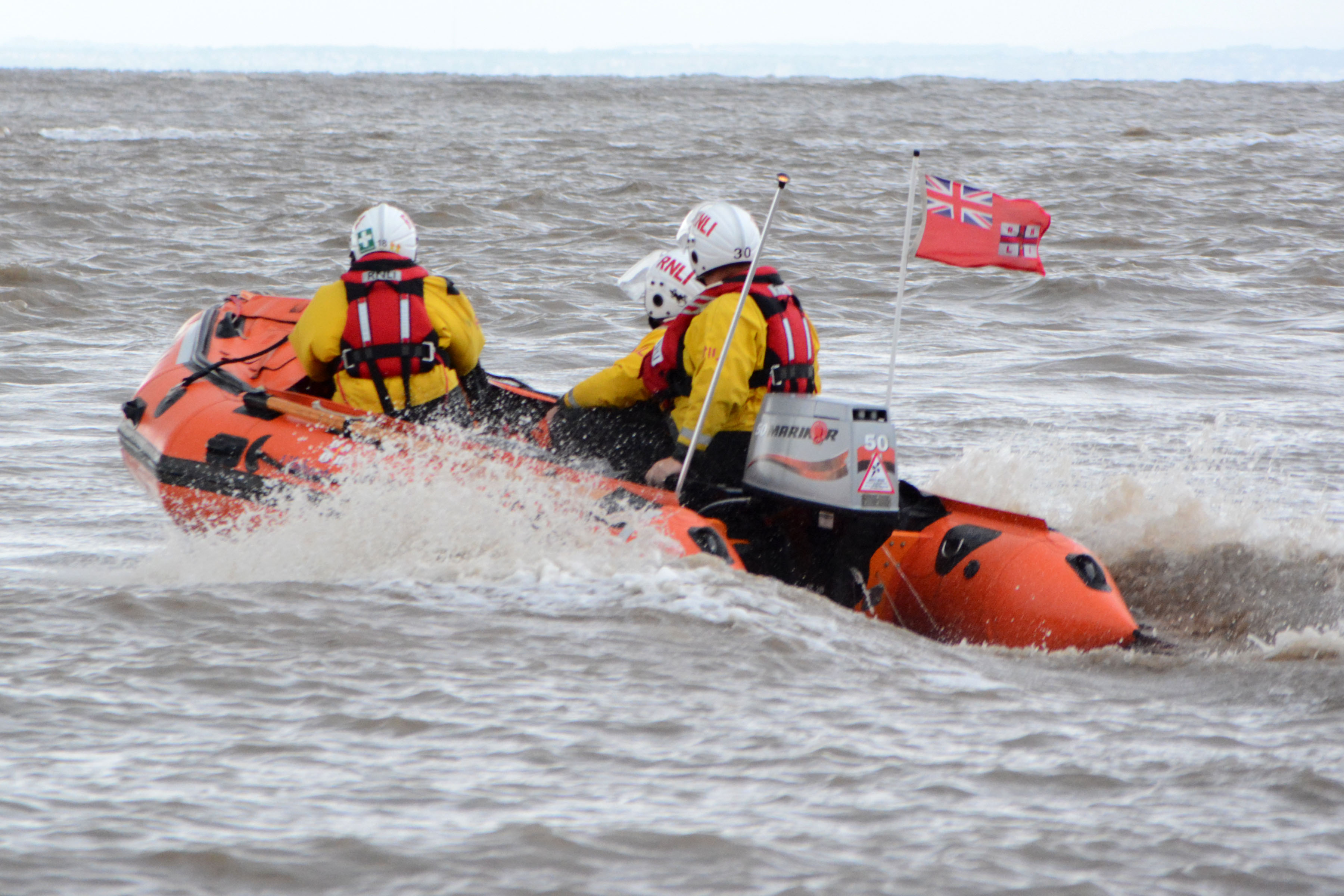 Library image of Burnham's D class lifeboat 'Burnham Reach' post launch at Burnham-on-Sea
