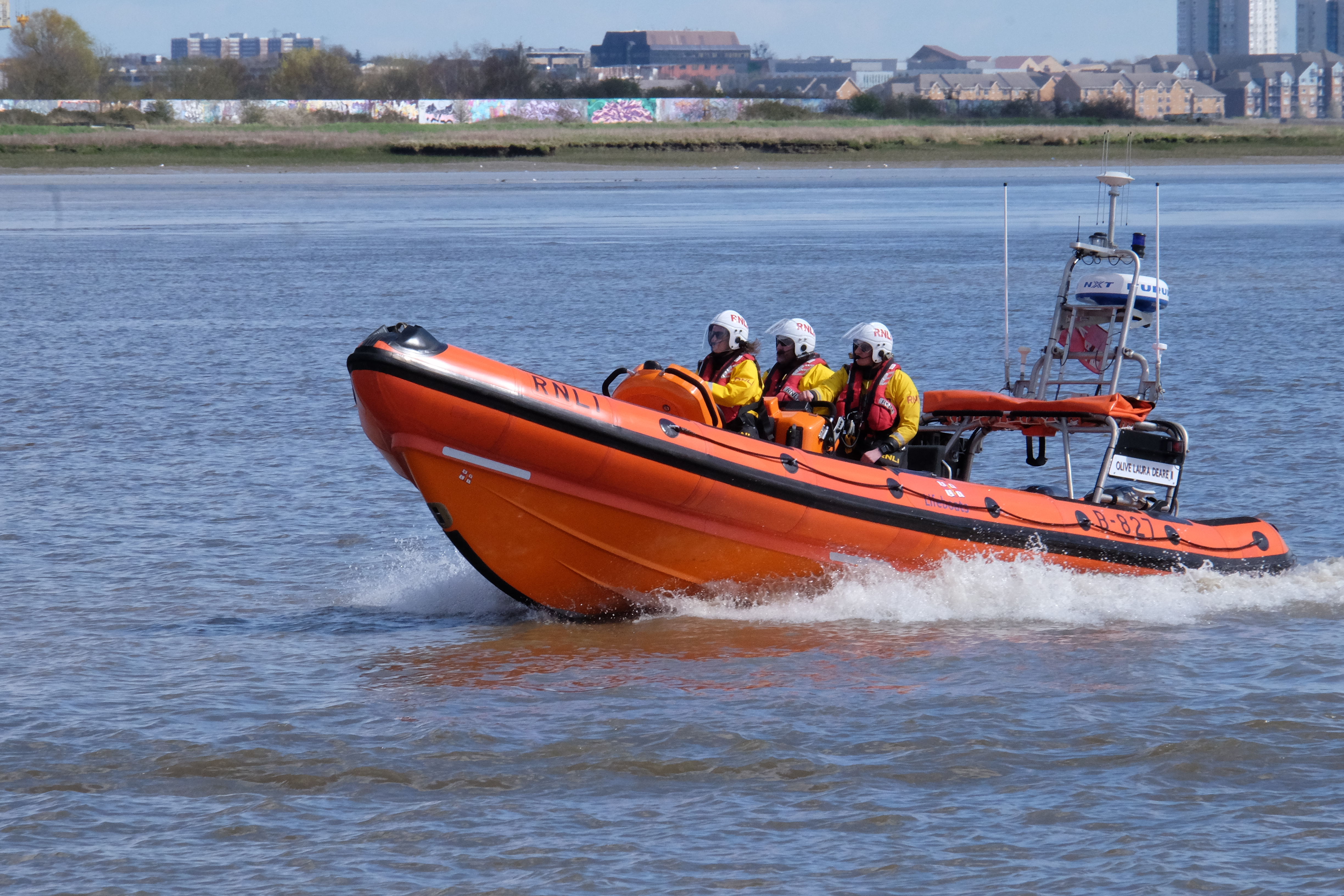 Stock photo of the Gravesend RNLI lifeboat 'Olive Laura Deare II' in the Thames.