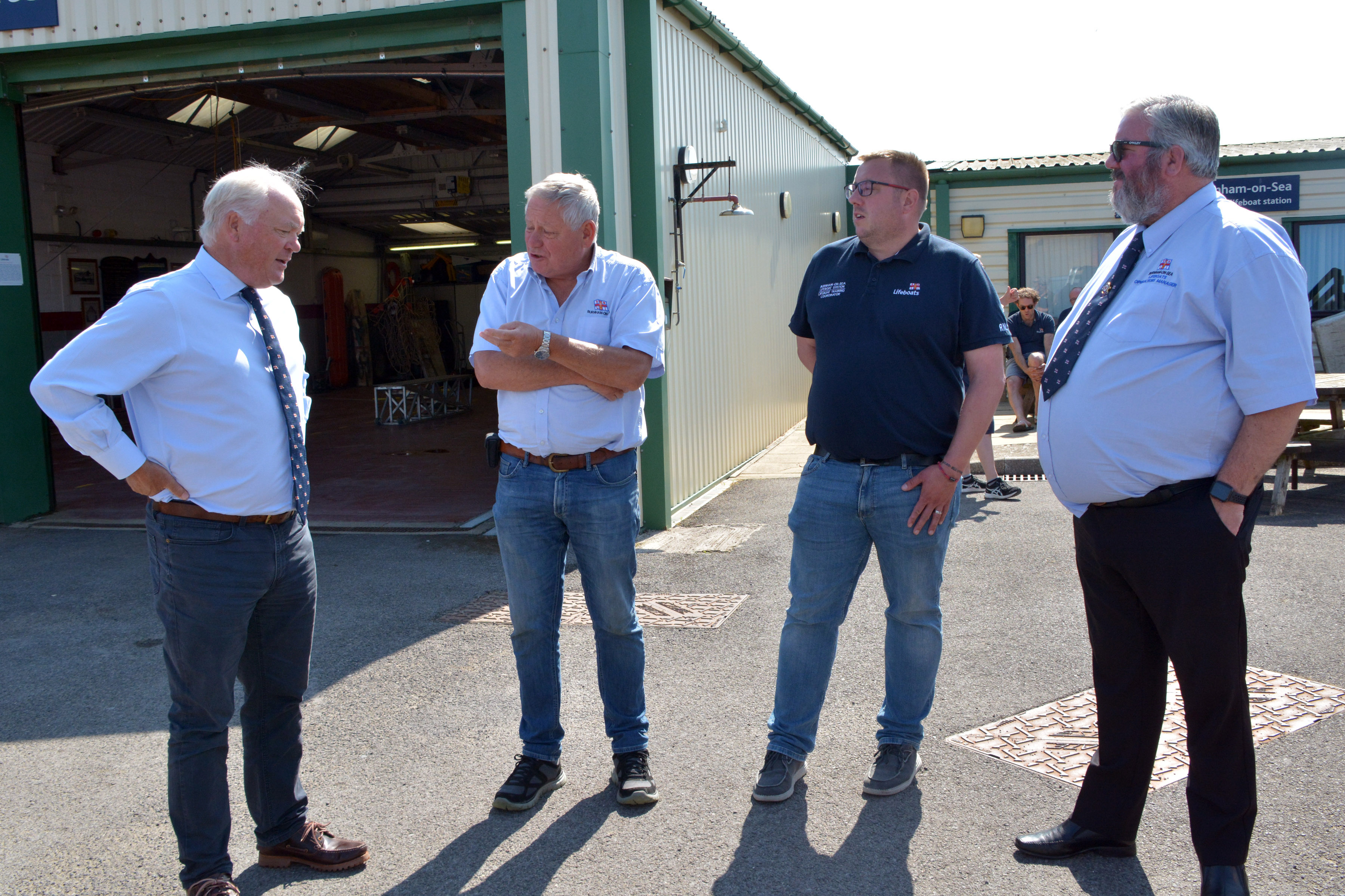 Mark Dowie (CEO), Phil Counsell (Burnham DLA), Mark Smith (Burnham DLA and Training coordinator), Station Lifeboat Operations Manager Matt Davies