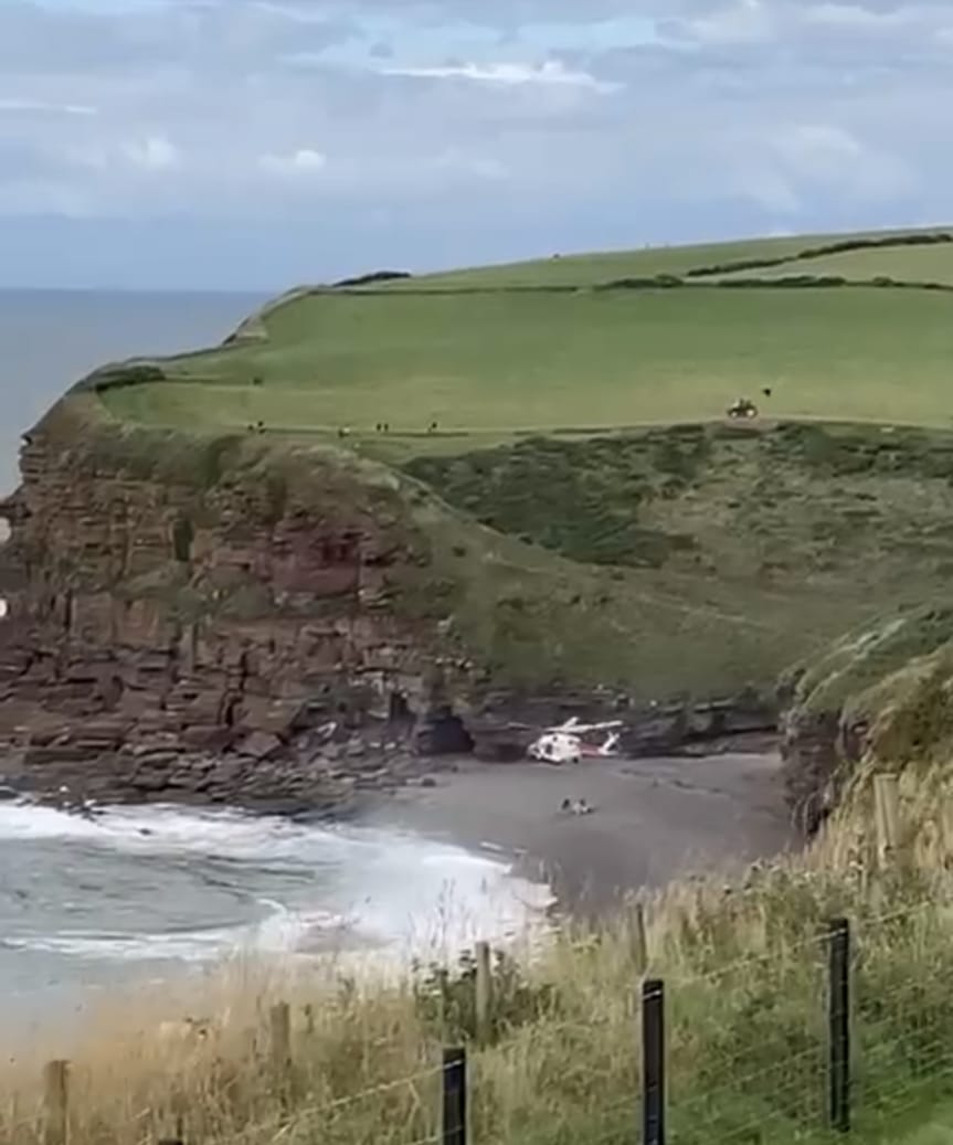 Helicopter Rescue 199 leaving Fleswick Bay