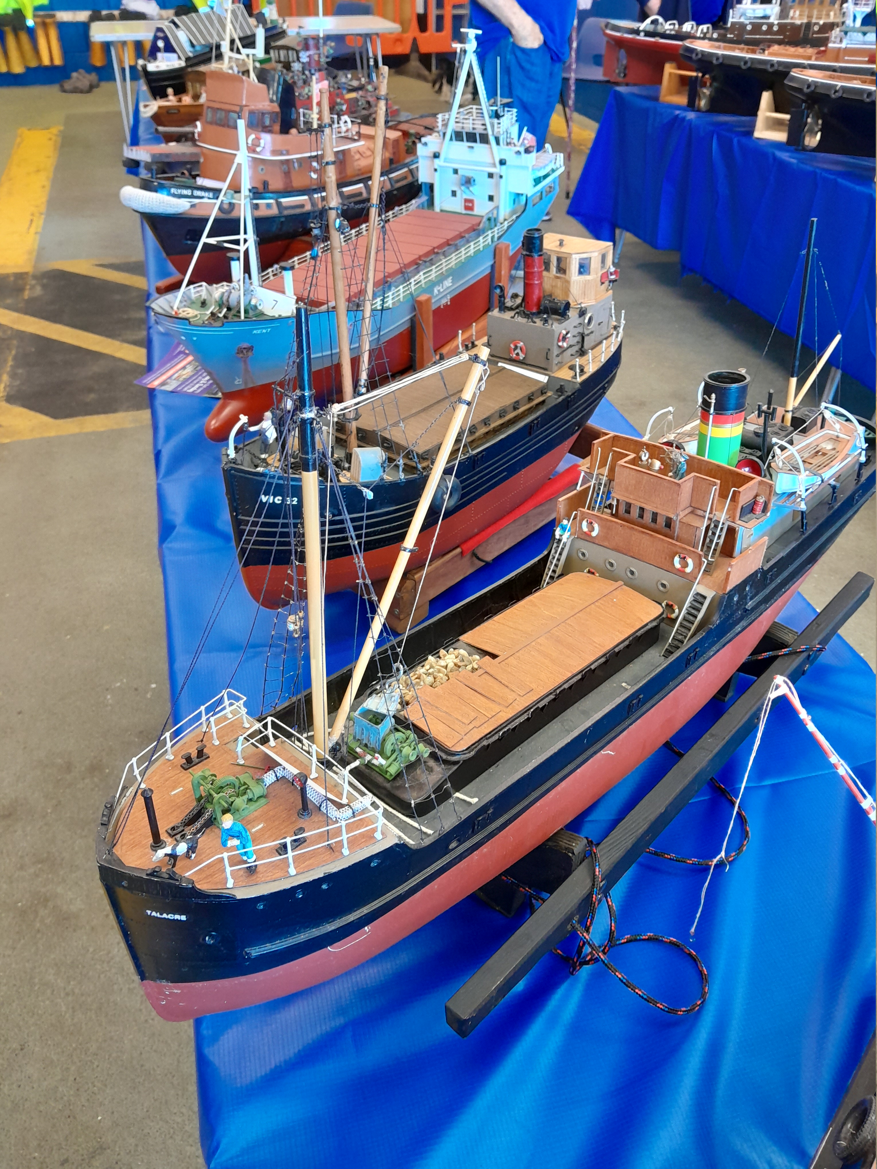 Model merchant ships during the Heron Model Boat Club show at Whitstable RNLI.