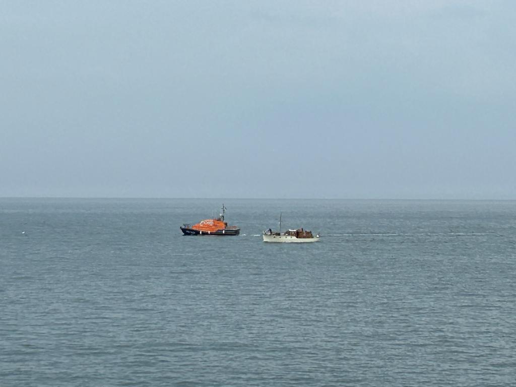View of RNLI Cromer's ALB on scene on 23 June 2023