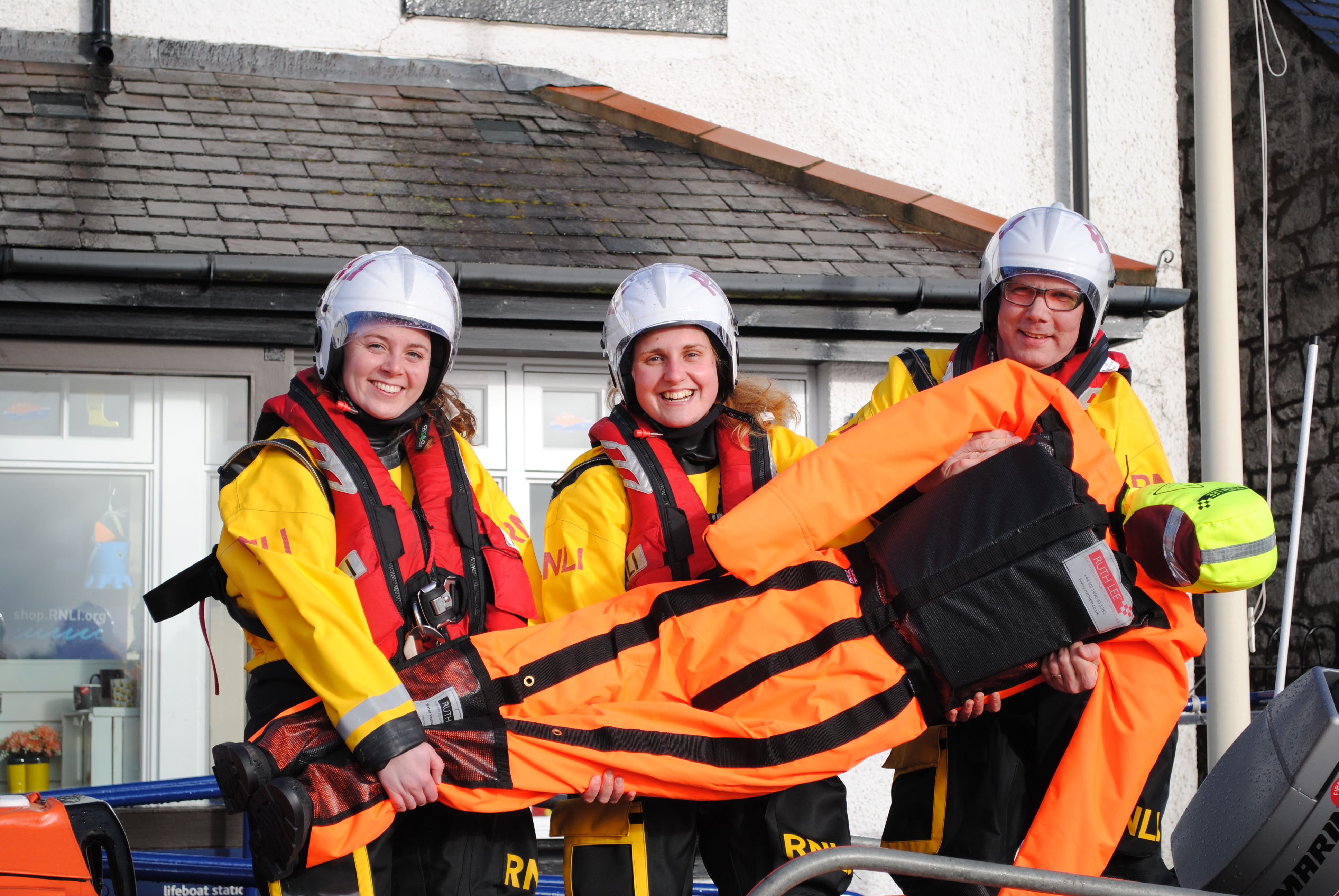Kippford RNLI crew with new rescue dummy