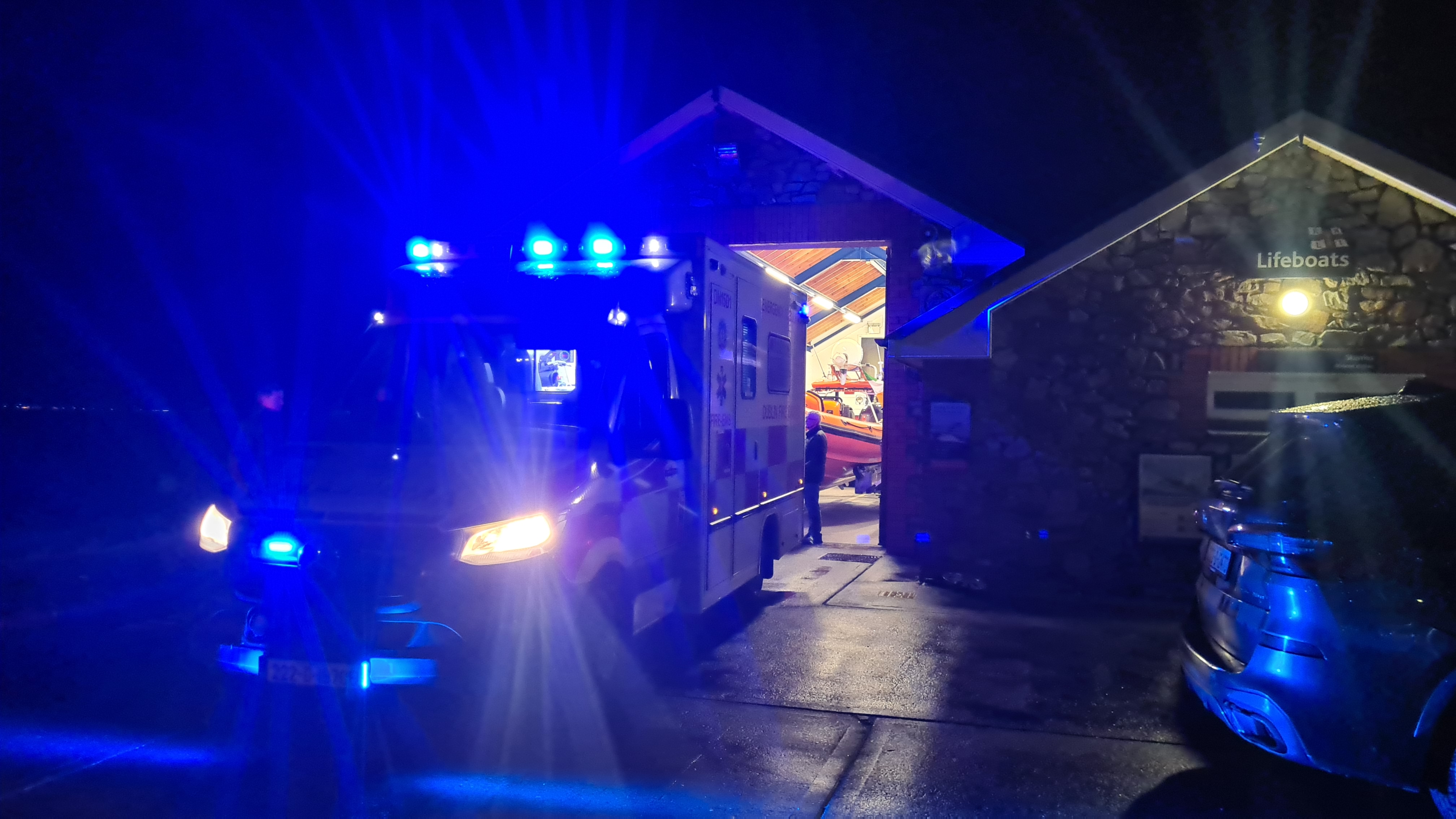 Dublin Fire Brigade ambulance collects man from Skerries Lifeboat Station