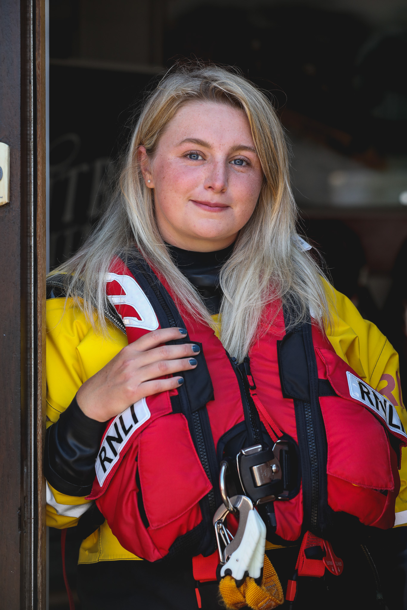 Leah Hunter in inshore lifeboat gear at Whitby Lifeboat Station