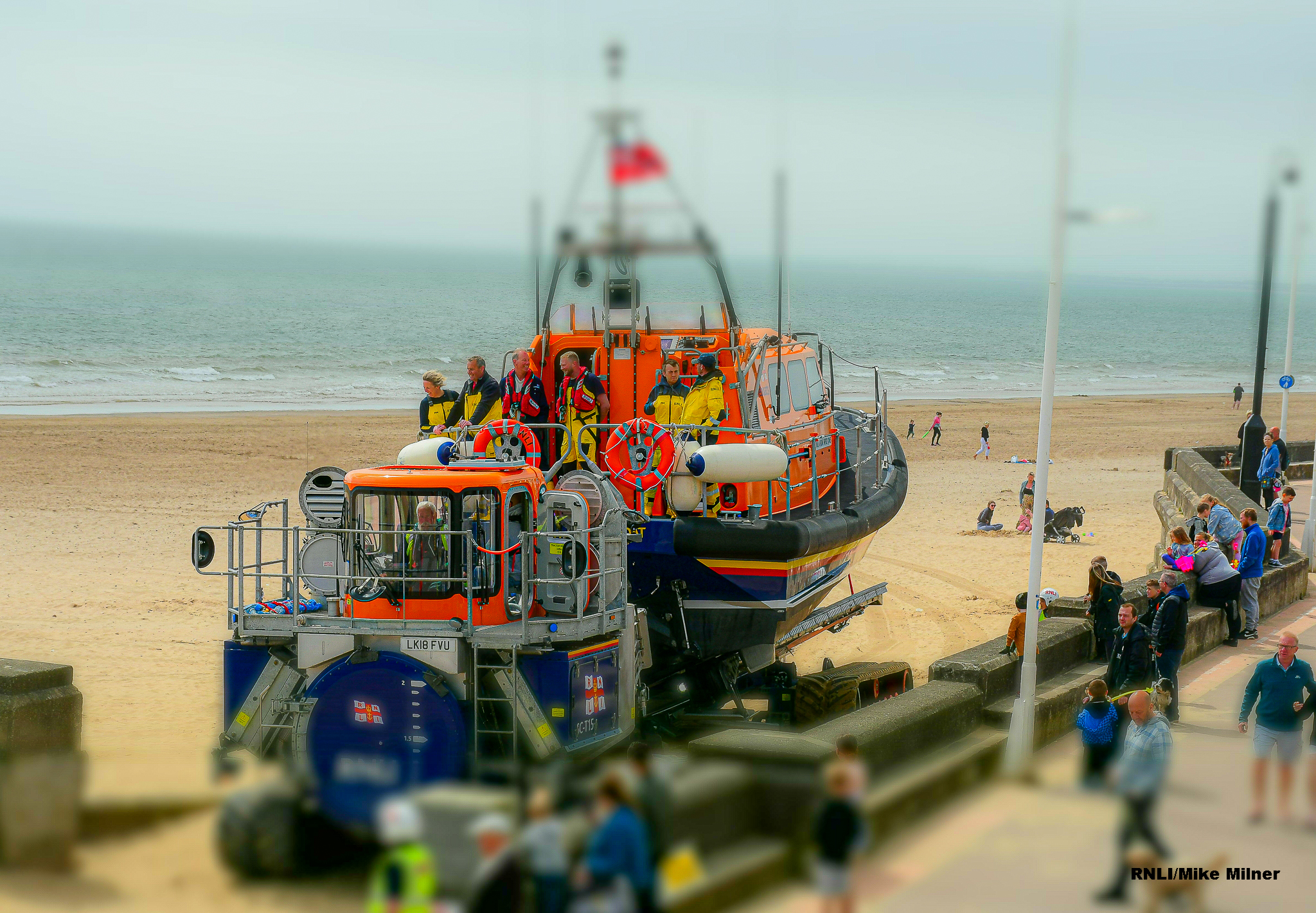 Bridlington all-weather lifeboat returning to the boathouse after rescue.