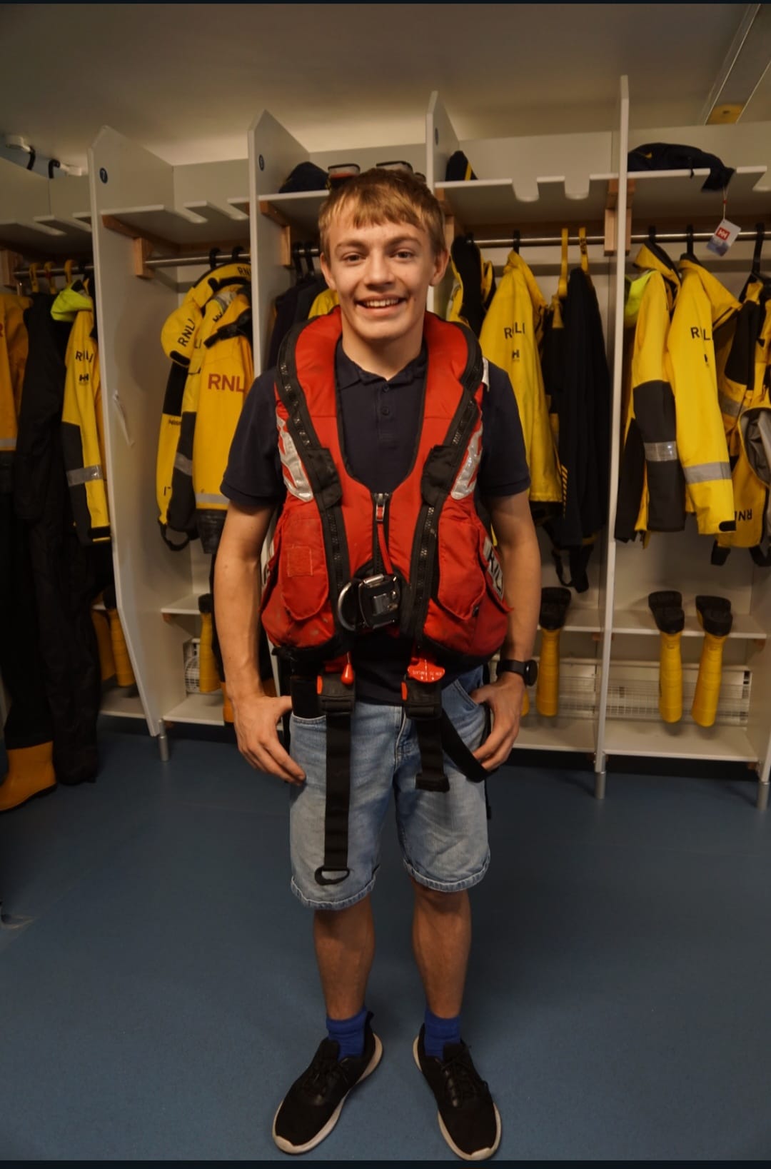 close up portrait of Joe in Lifejacket at Barry Dock RNLI