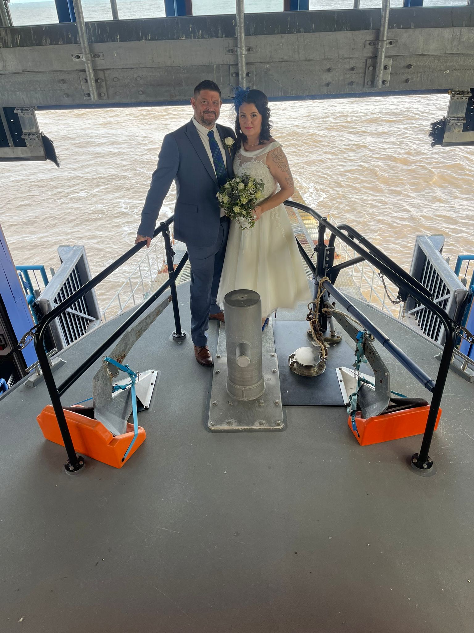 Newlyweds Monika and Neil aboard Cromer RNLI’s all-weather lifeboat 