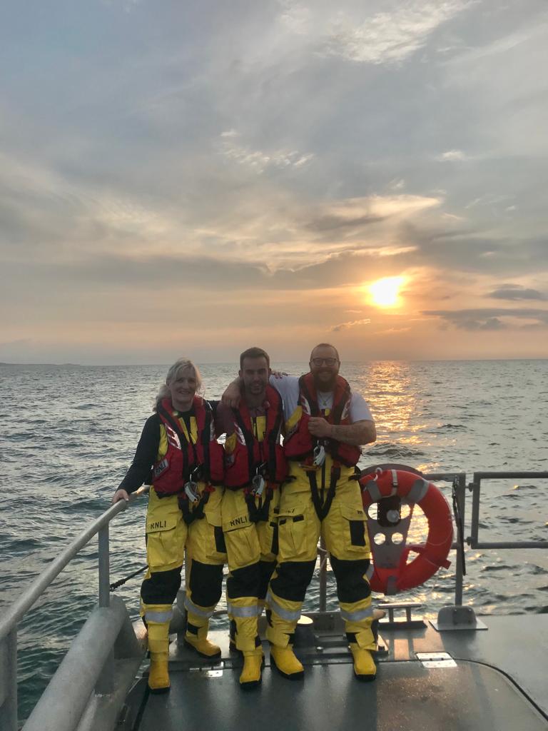 3 volunteer crew on the back of the Tamar class ALB