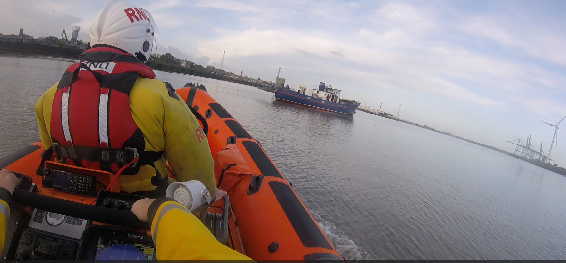 Broken down vessel off bow of the lifeboat