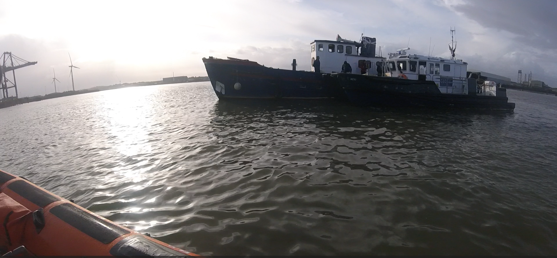 PLA's Kew setting up alongside tow to the forty tonne tug boat