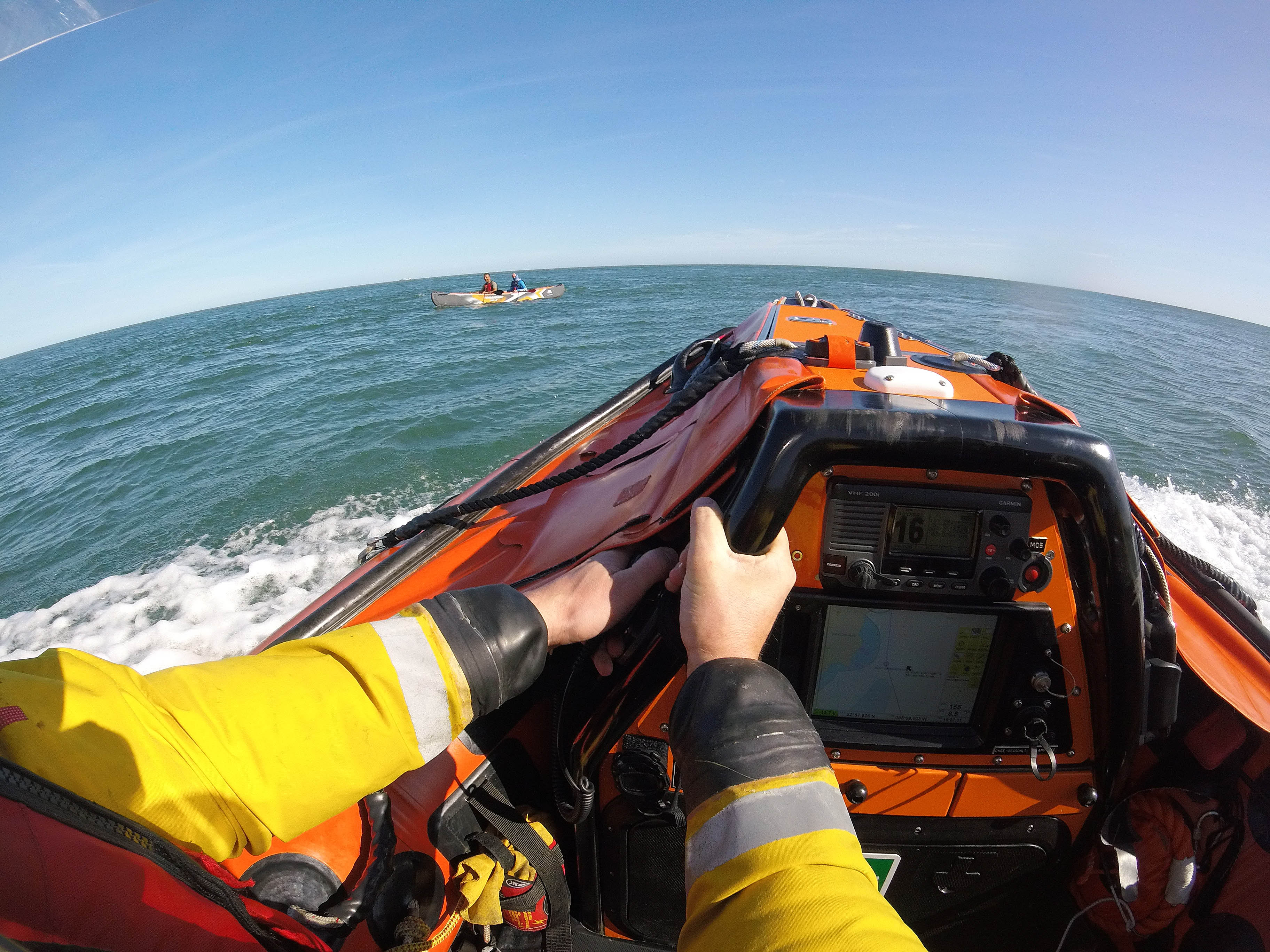 Wicklow Inshore lifeboat approaching kayak near Wicklow Head