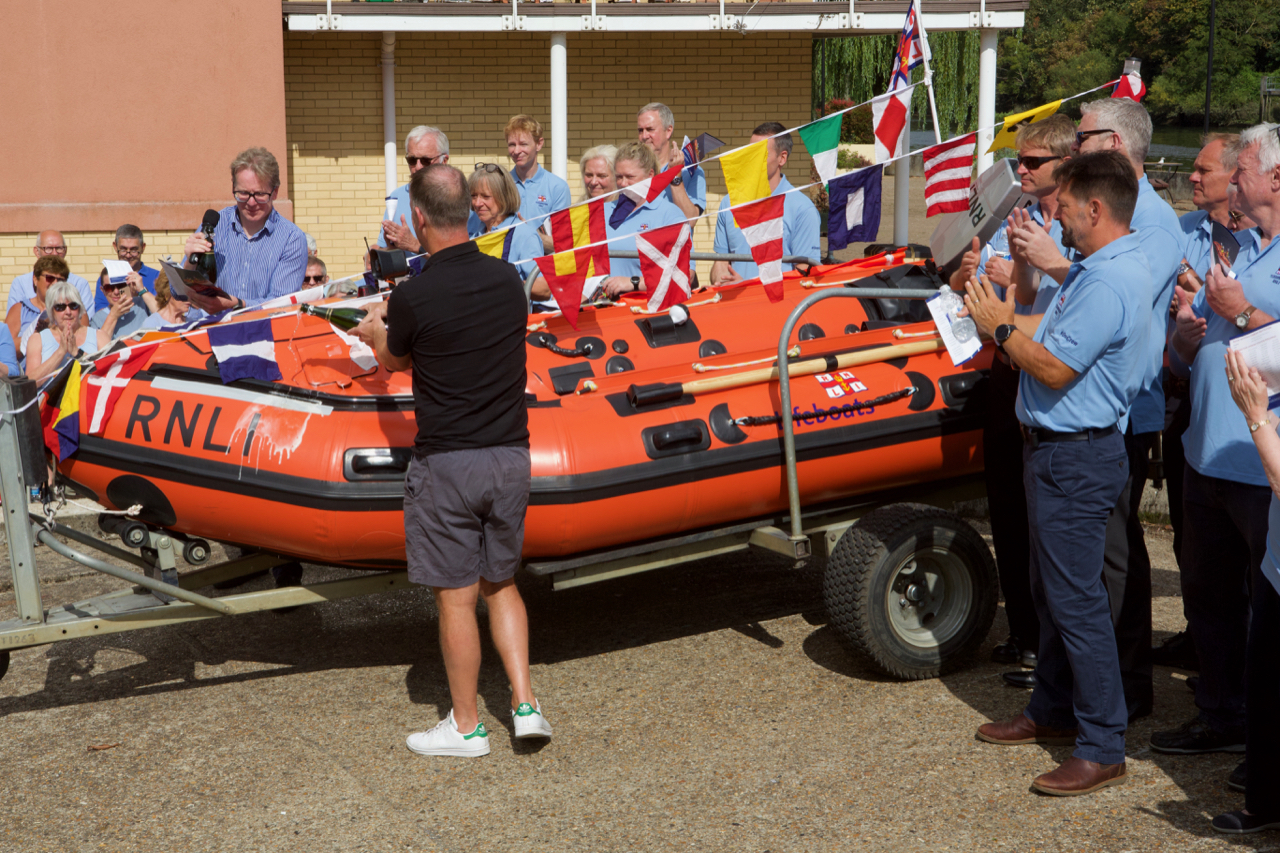 Lifeboat is 'wetted' with champagne by family members