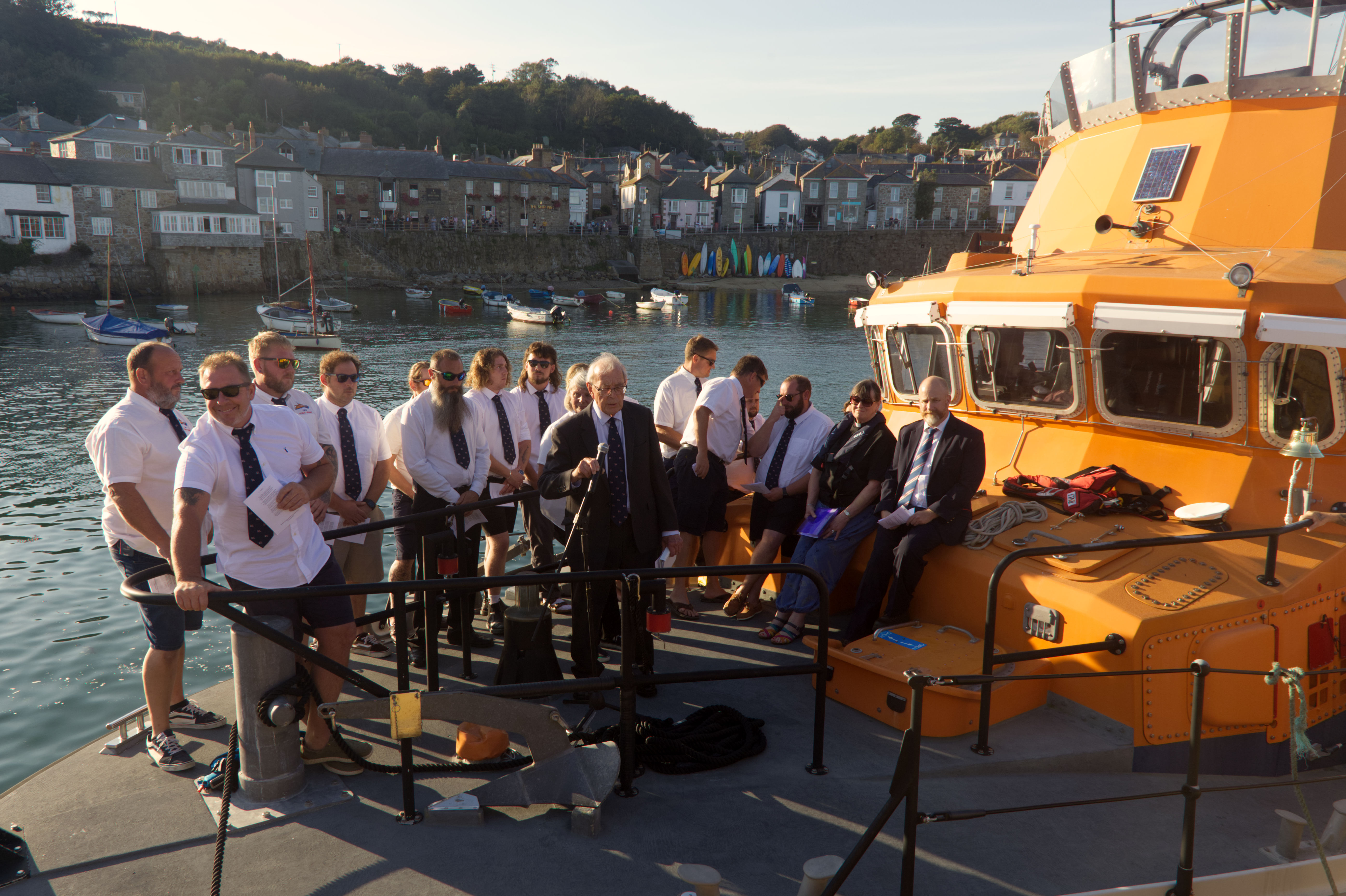 Pic shows lifeboat volunteers stood on deck of lifeboat Ivan Ellen
