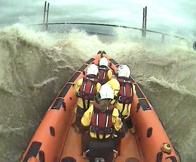 Susan at the Helm in rough sea conditions in the Bristol Channel