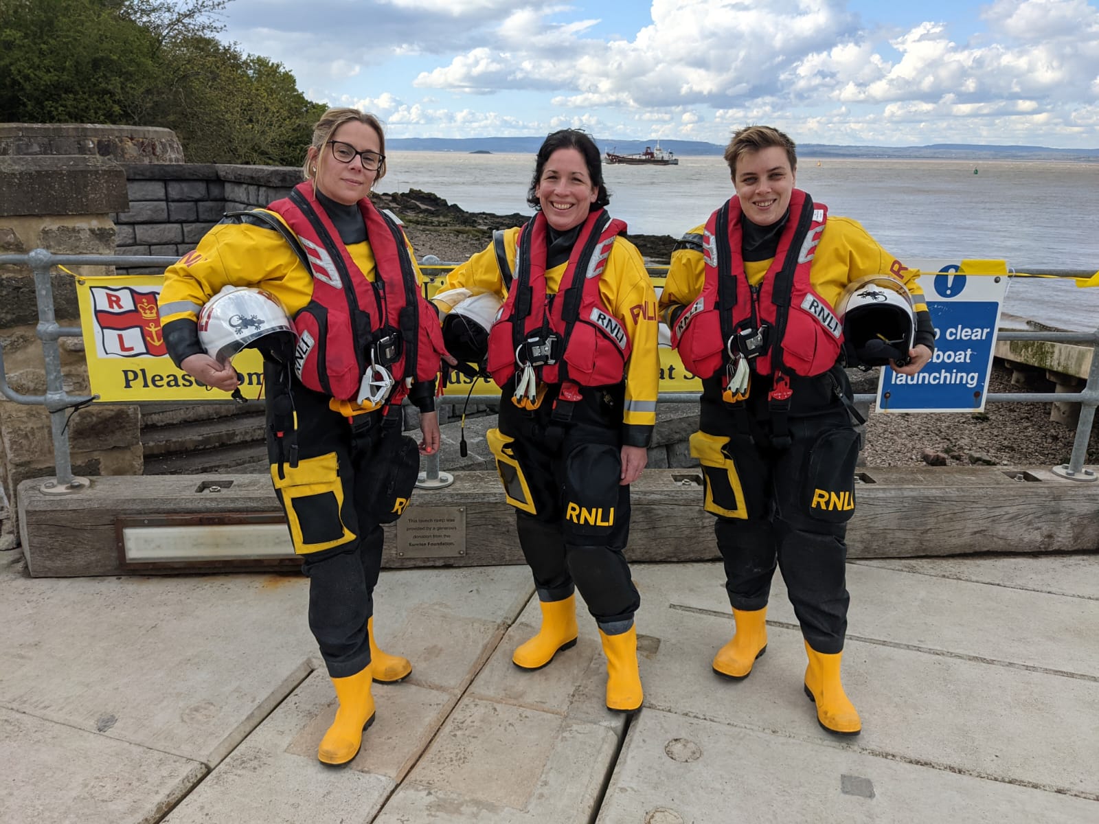Left to right, Lu, Emma and Susan at the Lifeboat Station in Portishead