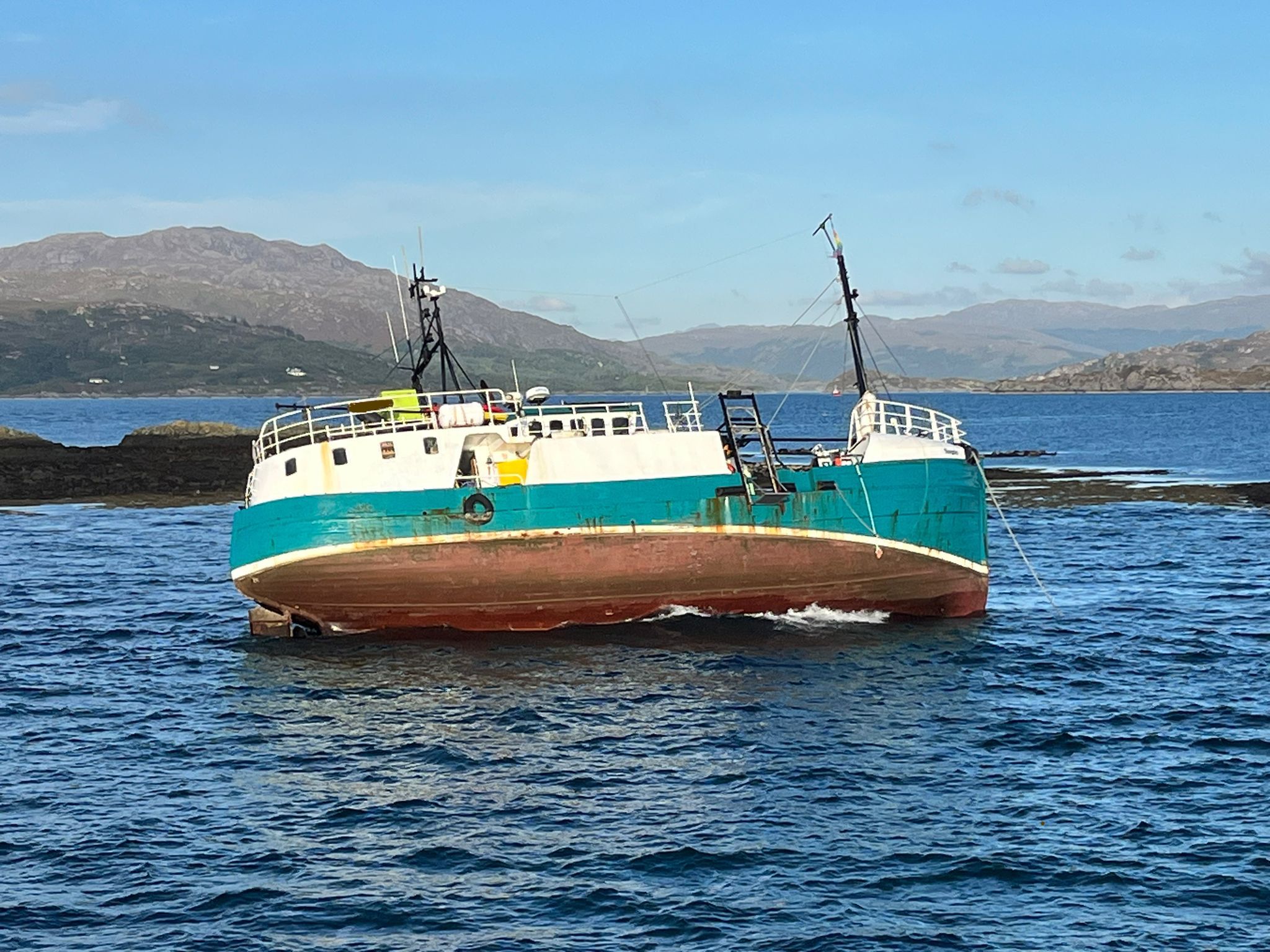 The dive vessel aground